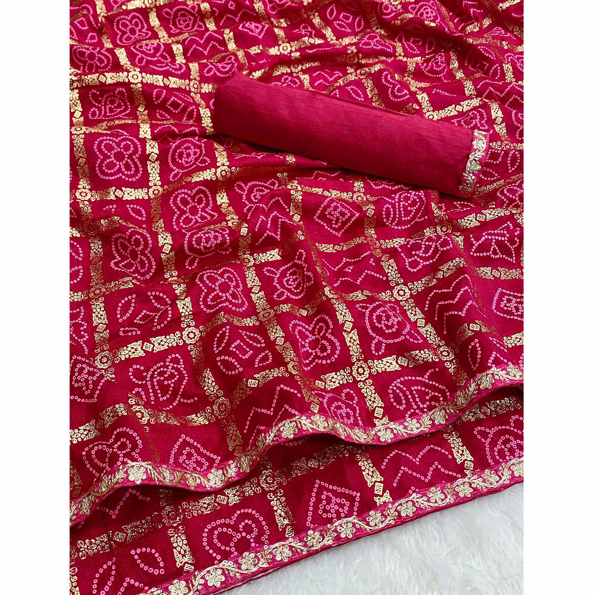 Pink Vichitra Silk Saree Featuring Traditional Bandhani Print