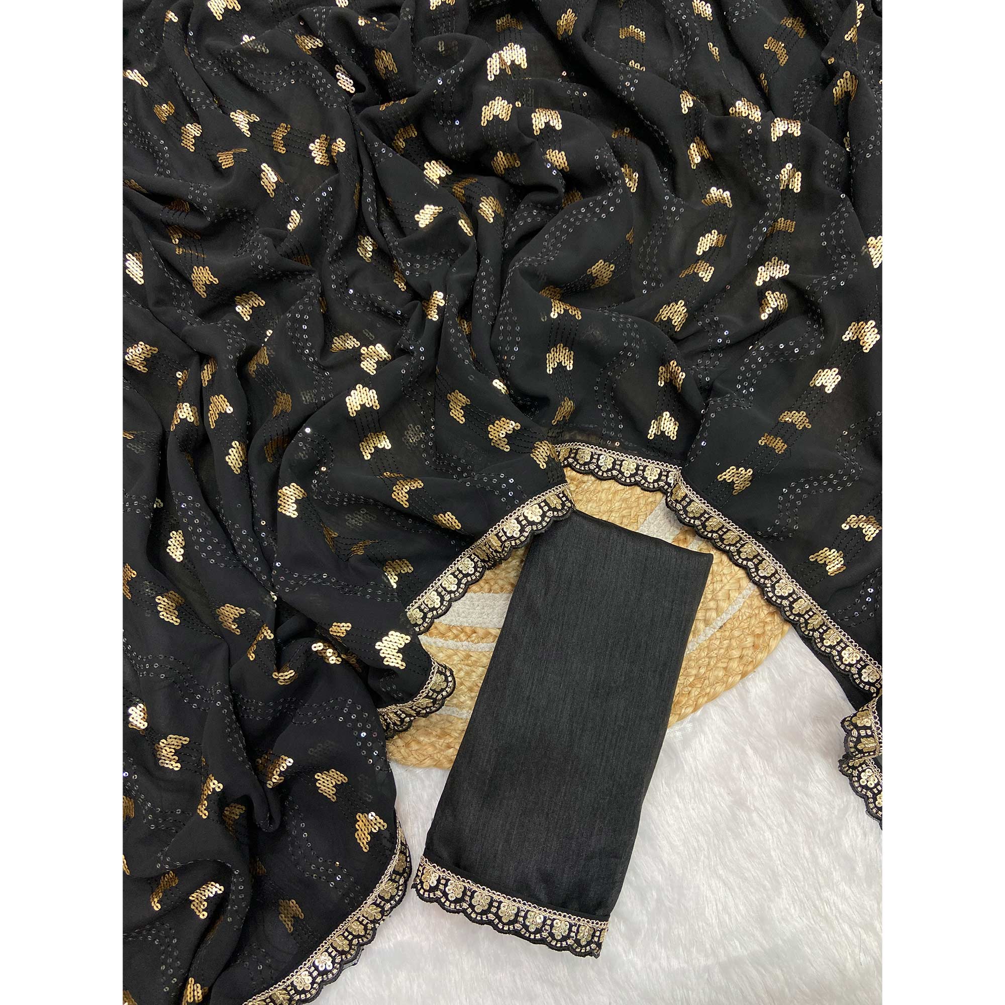 Black Party Saree in Lightweight Georgette with Sequins Embellishment