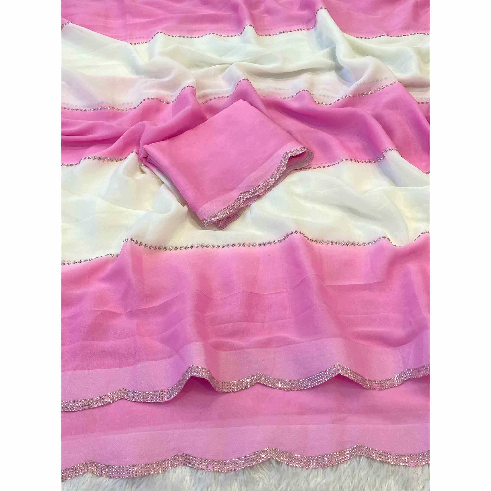 Pink Gradient Georgette Saree with Intricate Swarovski Crystal Star Motifs