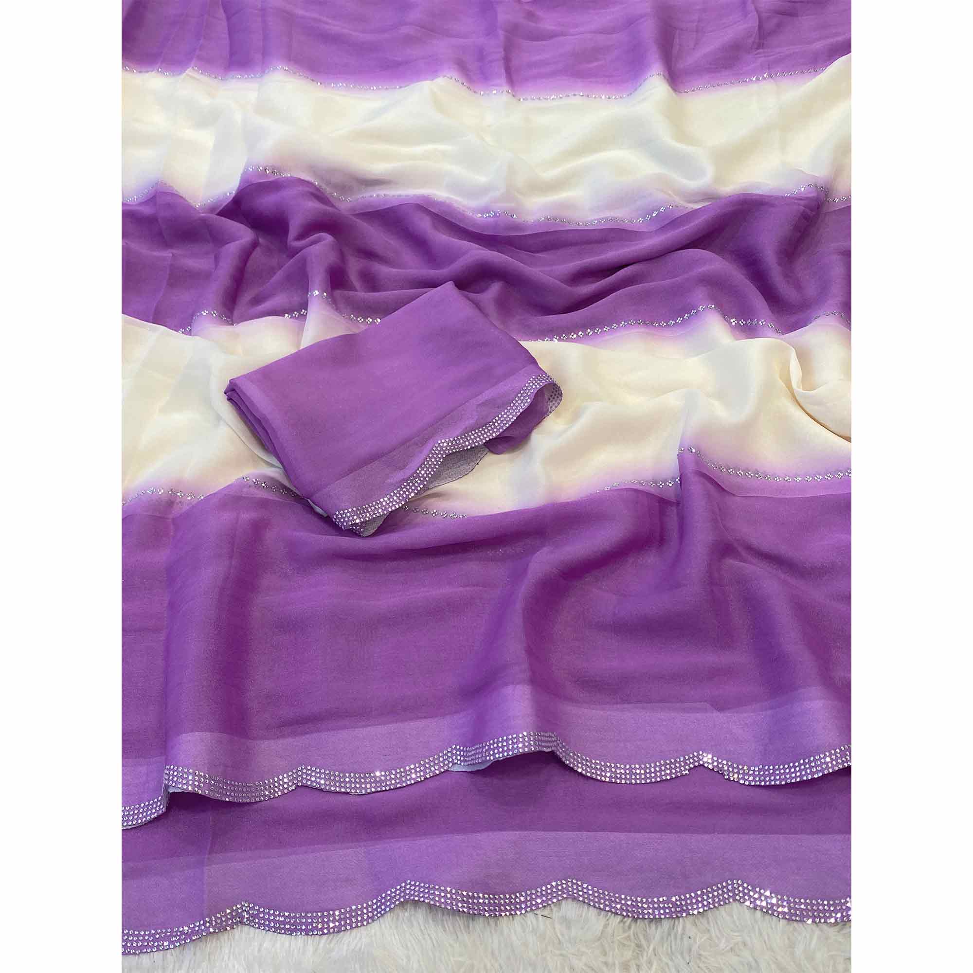 Purple Gradient Georgette Saree with Intricate Swarovski Crystal Star Motifs