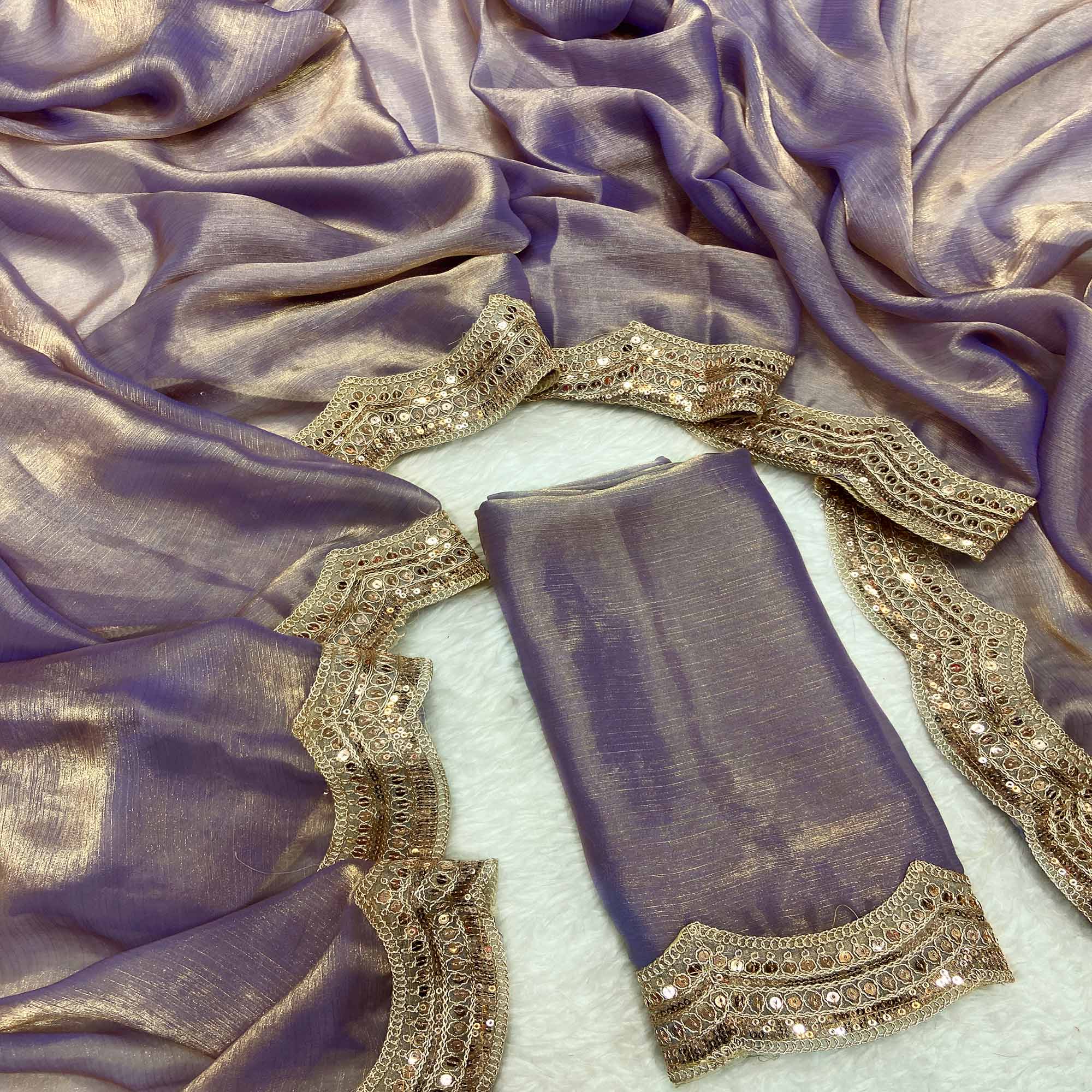 Lavender Solid Chiffon Saree Accented with Embellished Border