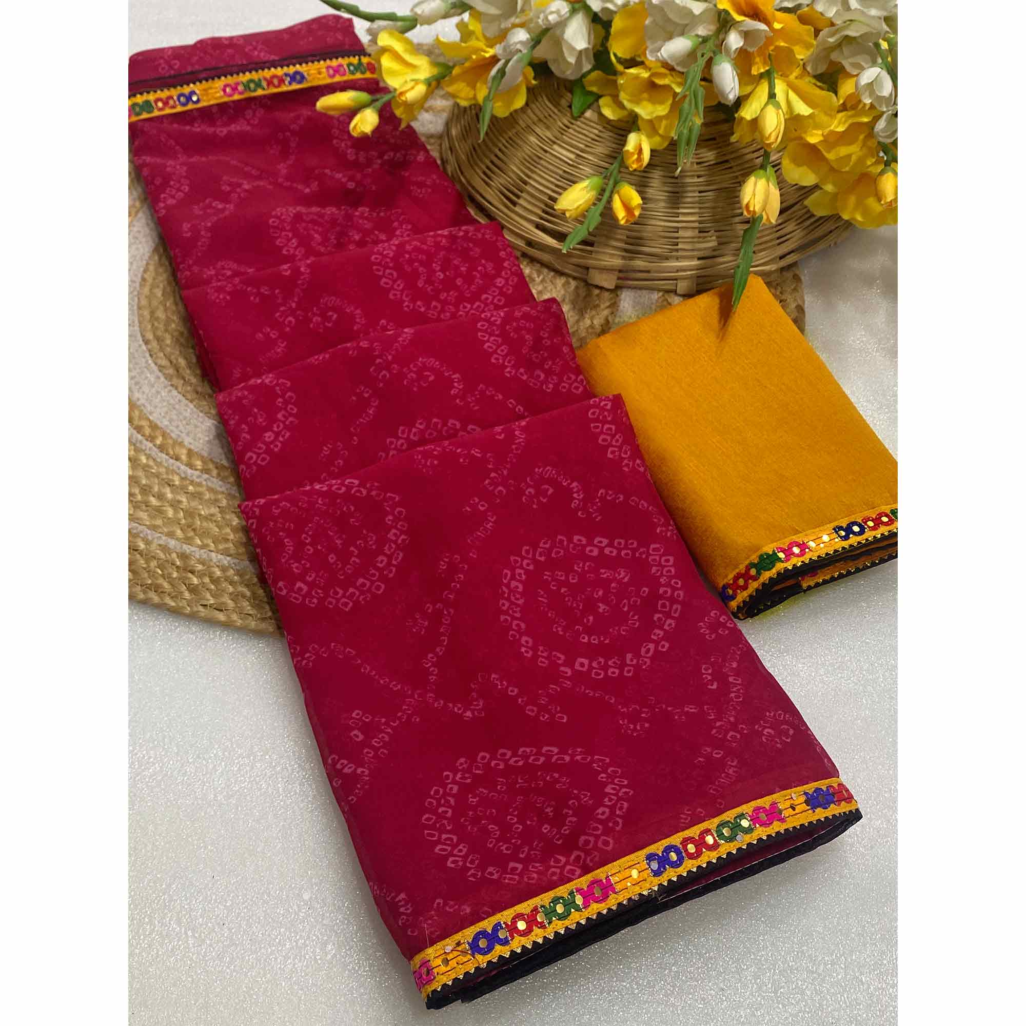 Pink Bandhej Printed Georgette Saree with Flowy Drape