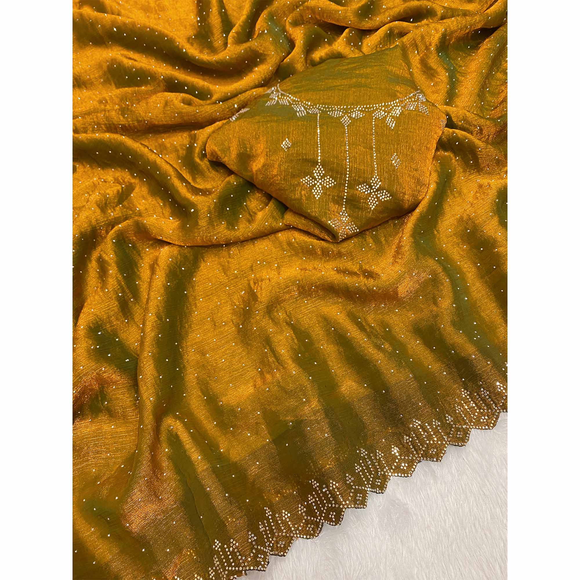 Olive Chiffon Saree Adorned with Sparkling Stone Work