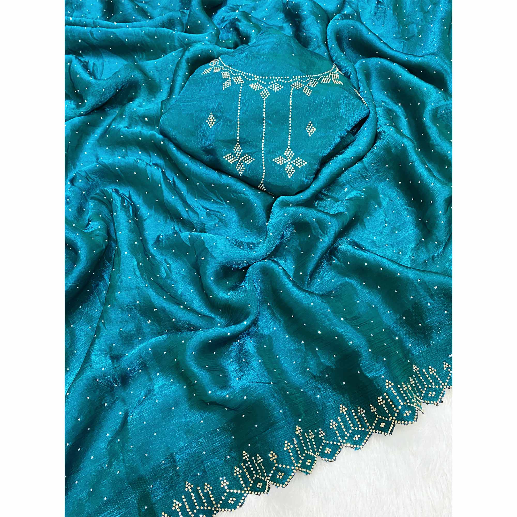 Teal Chiffon Saree Adorned with Sparkling Stone Work