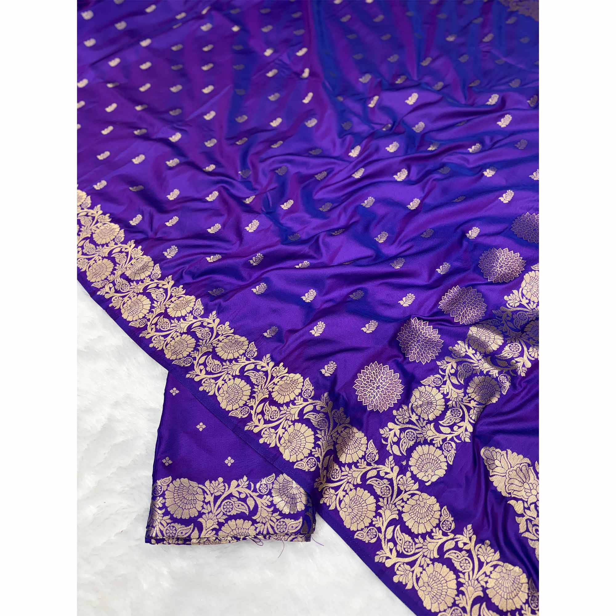Violet Banarasi Silk Saree with Traditional Weaving