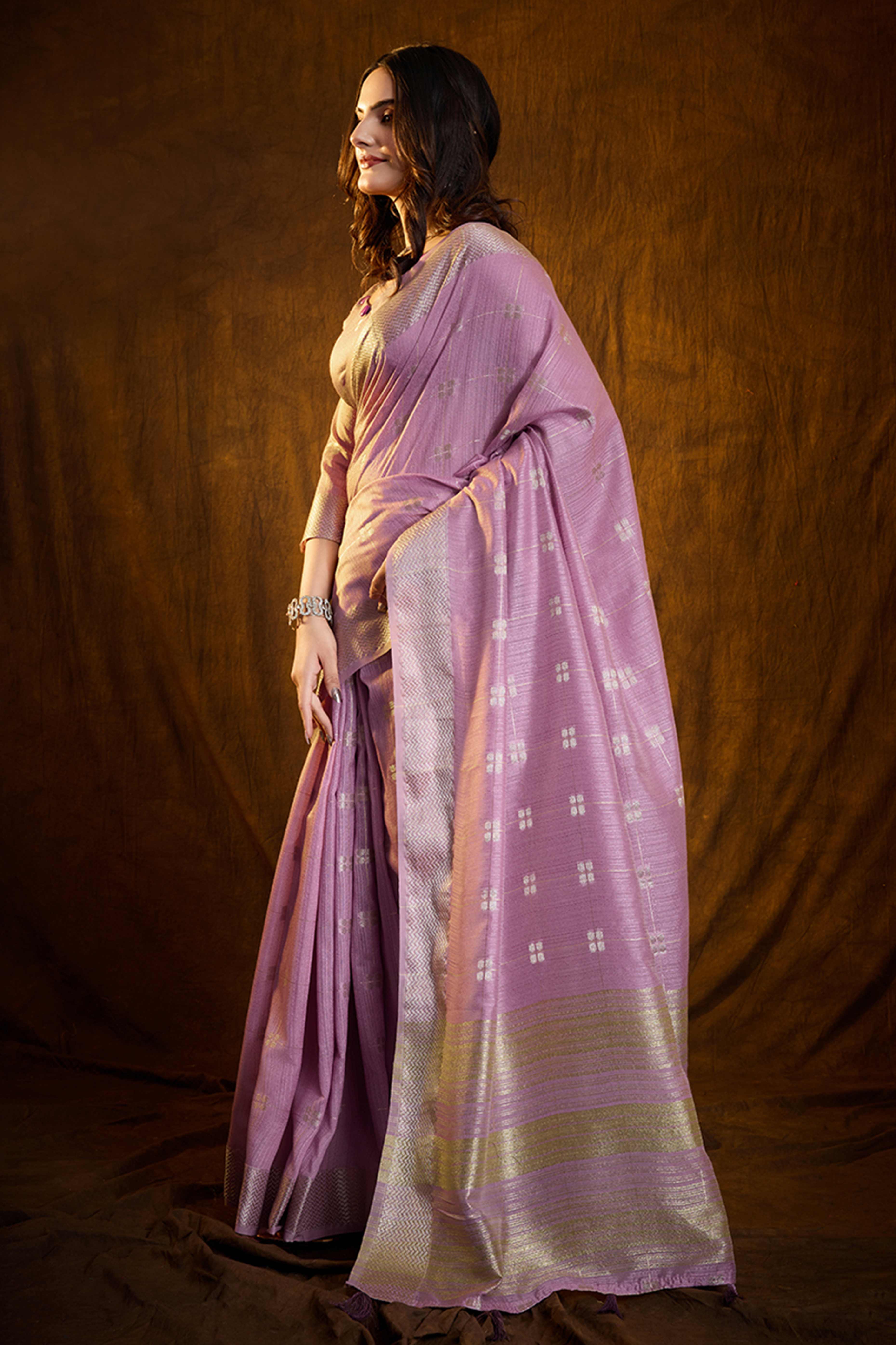 Purple Zari Woven Saree in Lustrous Cotton Silk Fabric