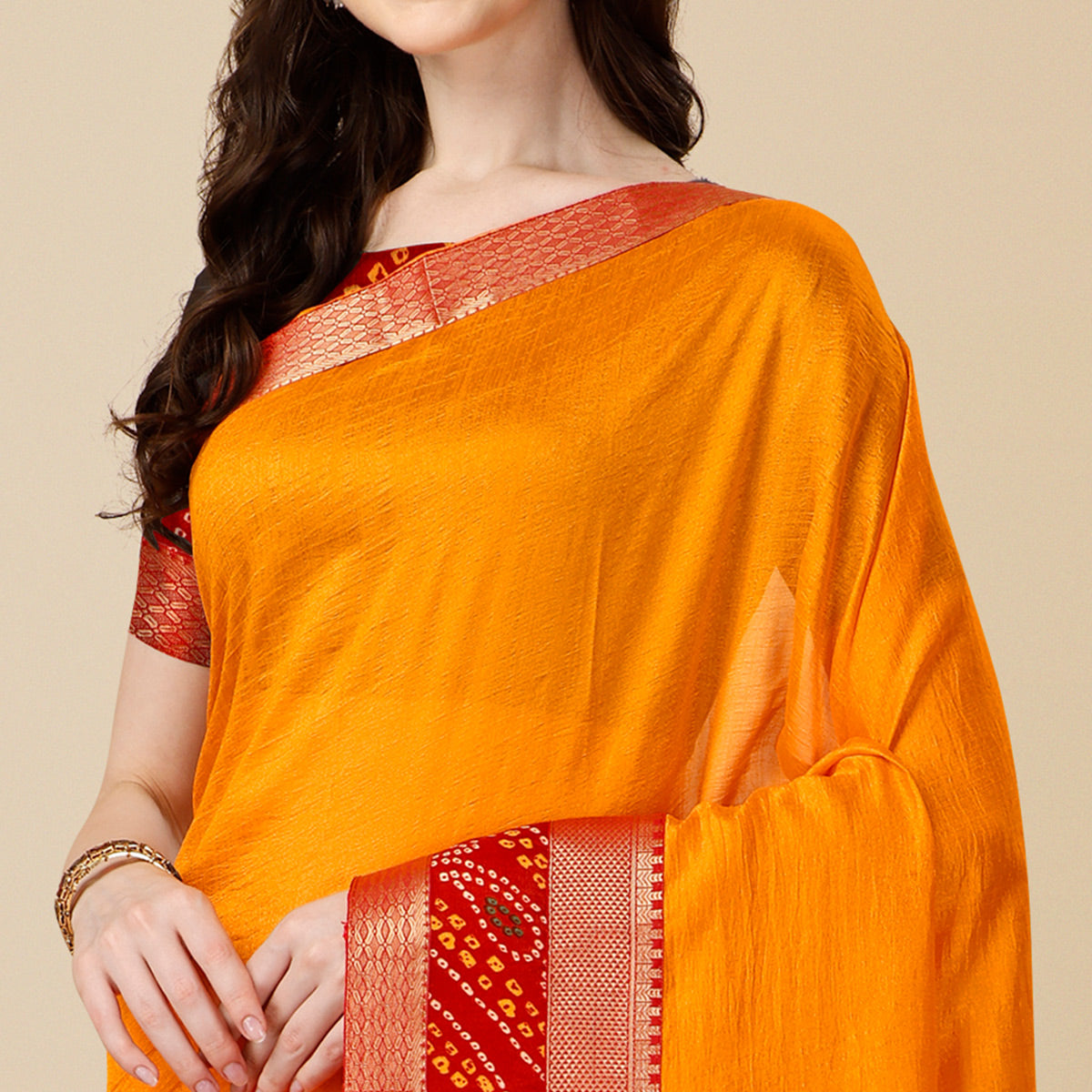 Yellow Solid Vichitra Silk Saree