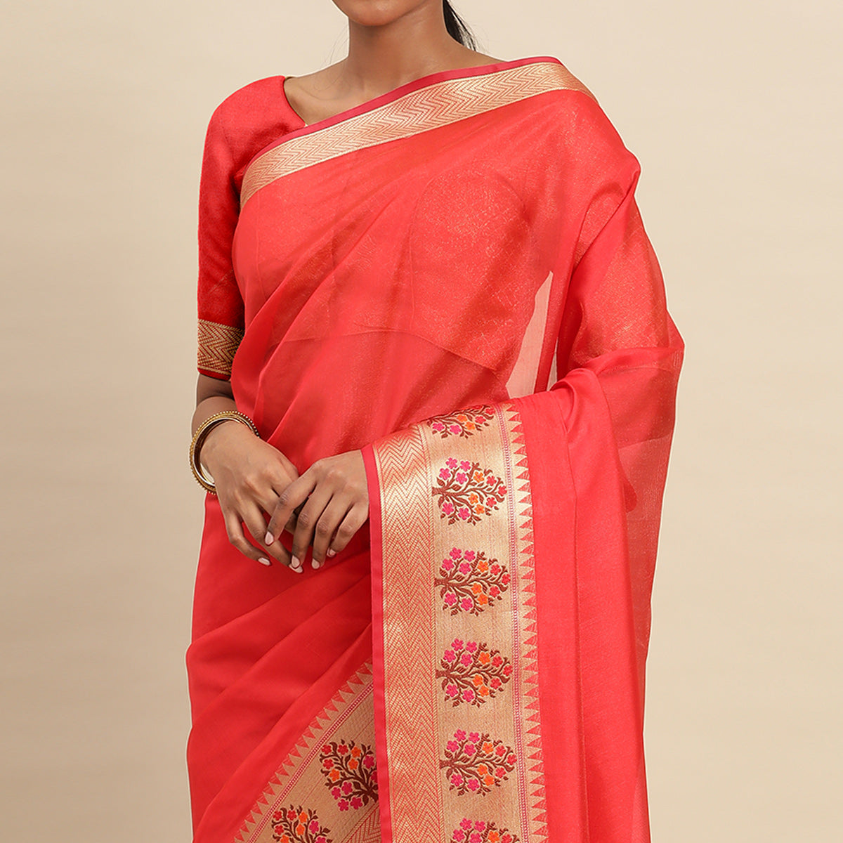 Red Woven Organza Saree