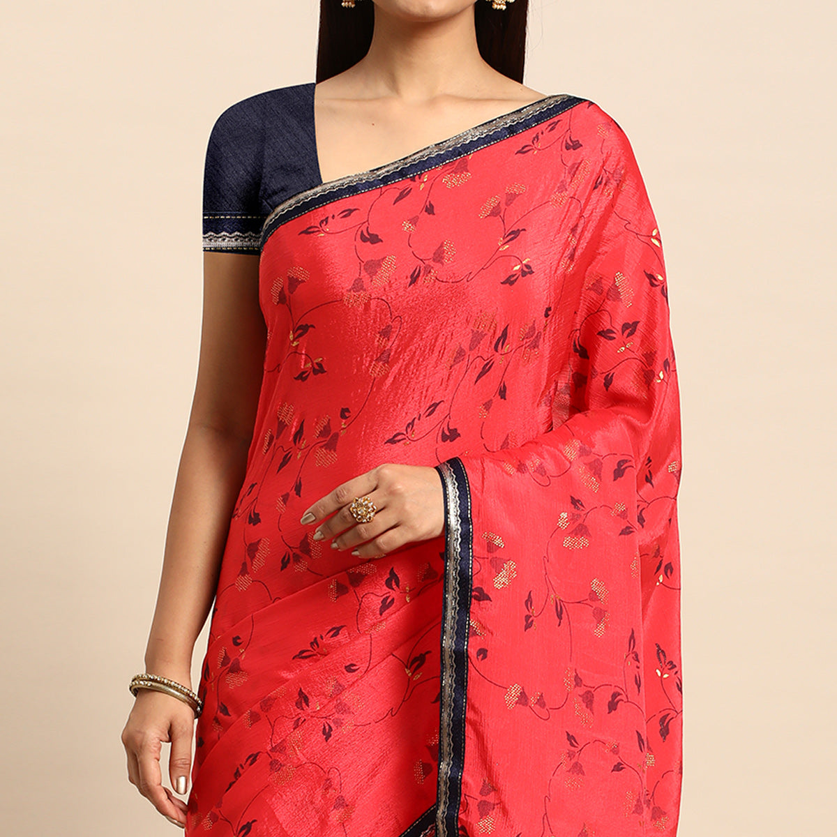 Pink Foil Printed Chiffon Saree