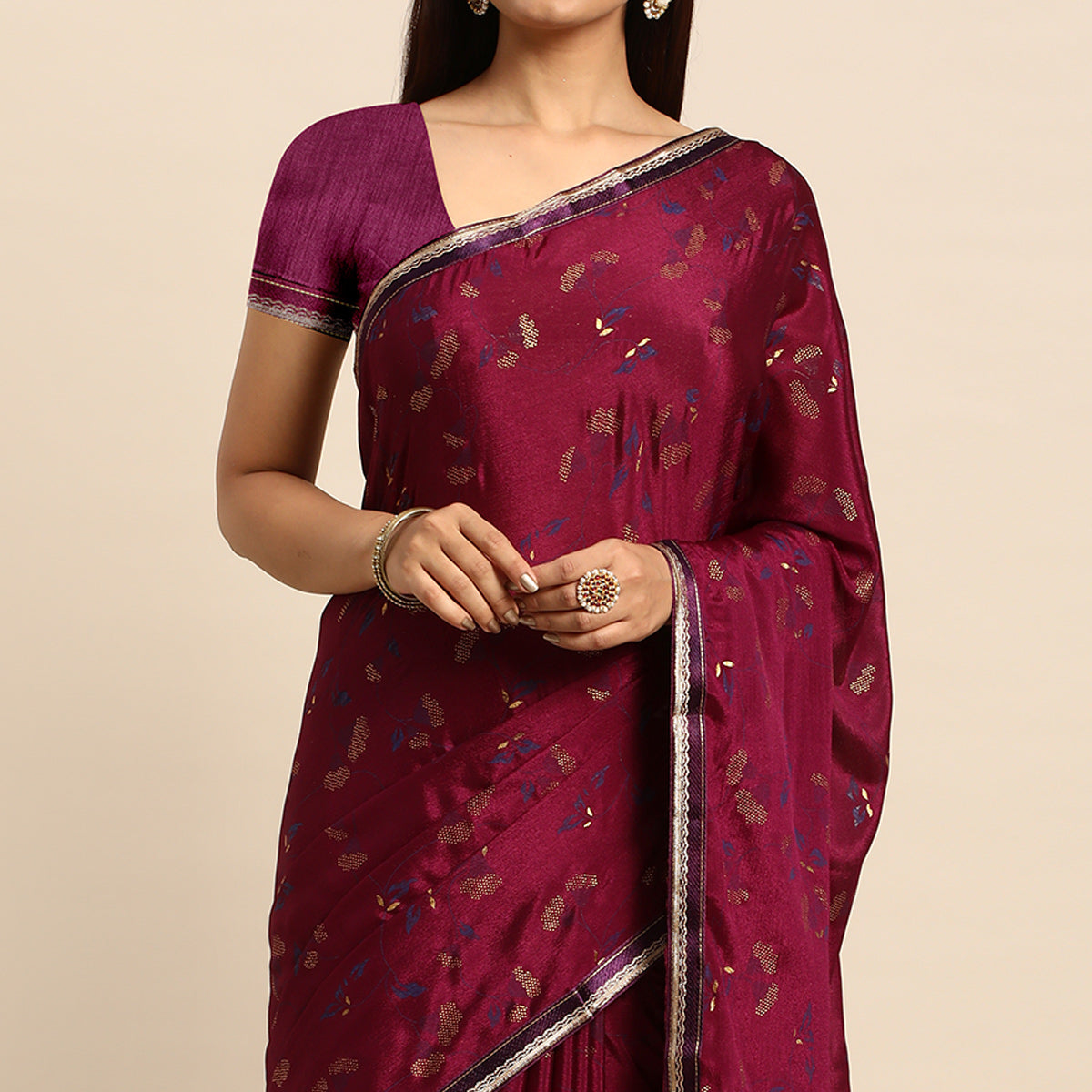 Purple Foil Printed Chiffon Saree