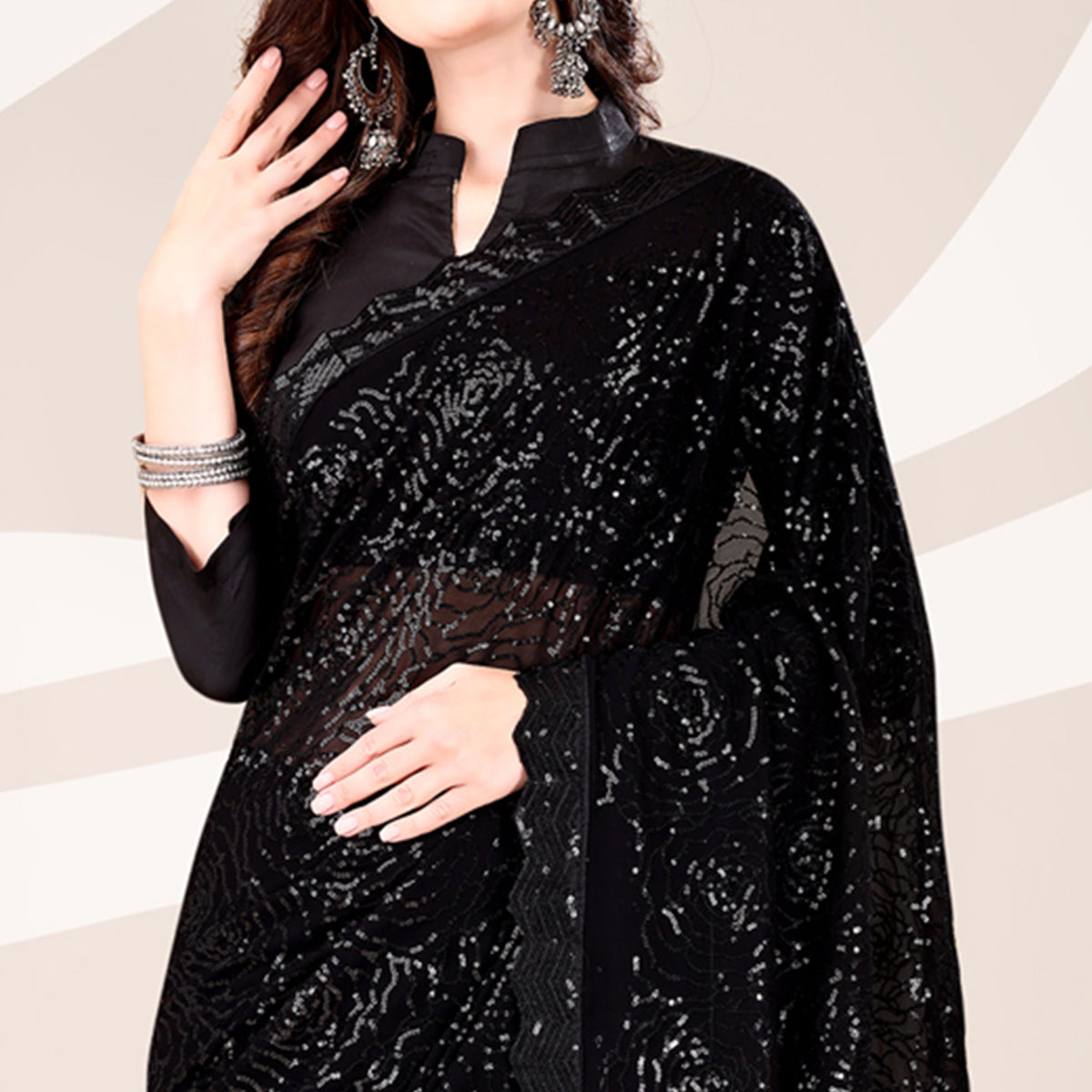 Black Sequin Embroidered Georgette Saree