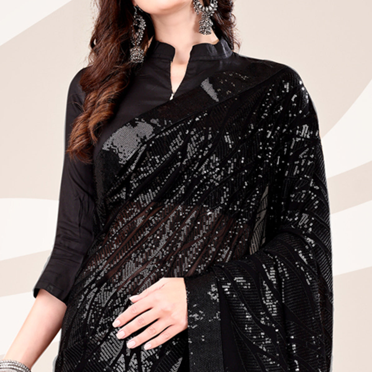 Black Sequin Embroidered Georgette Saree