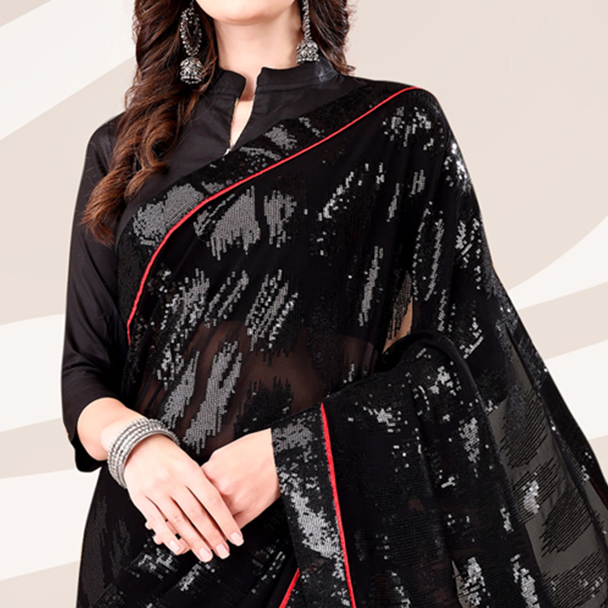 Black Sequin Embroidered Georgette Saree