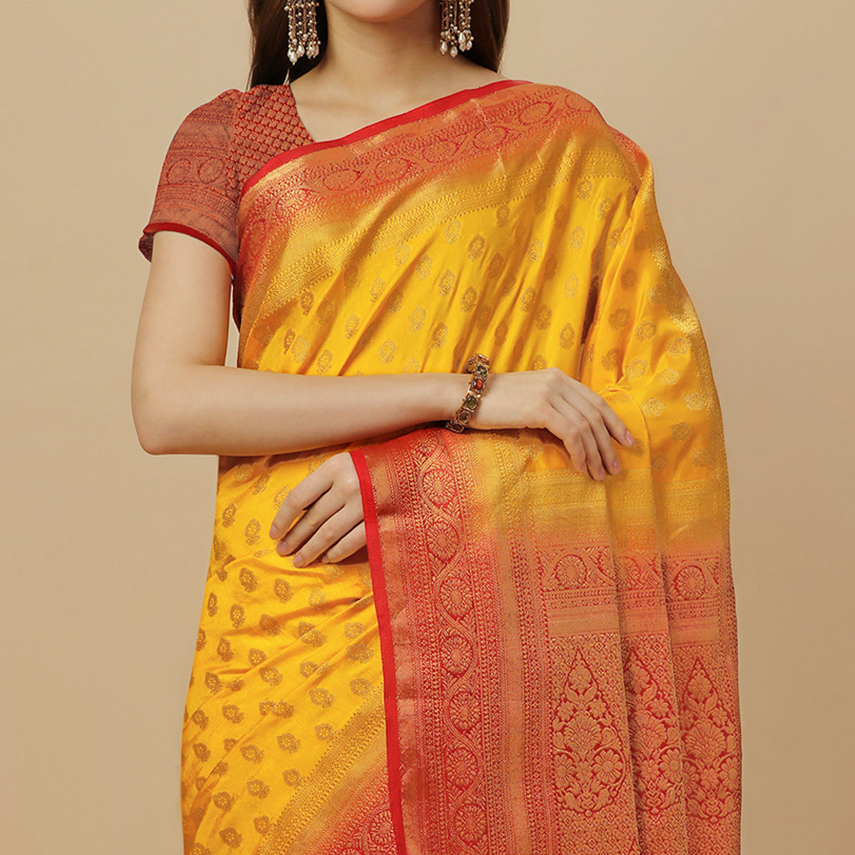 Yellow Woven Dola Silk Saree