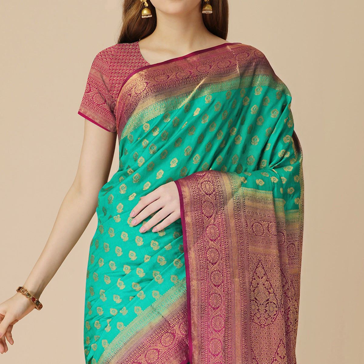 Rama Green Woven Dola Silk Saree