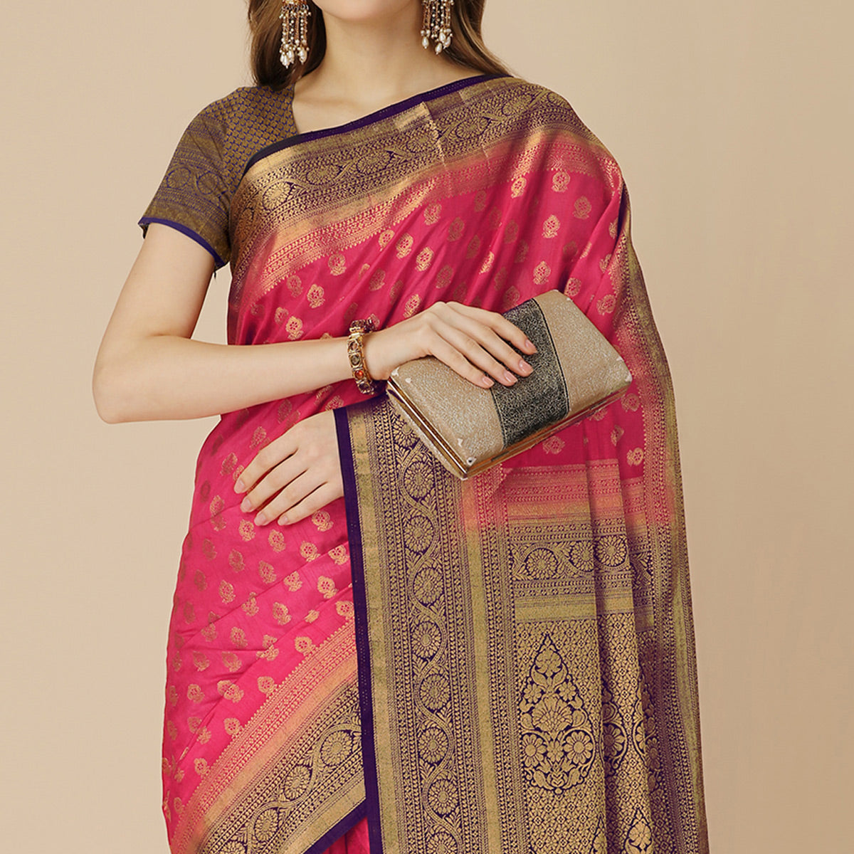 Pink Woven Dola Silk Saree