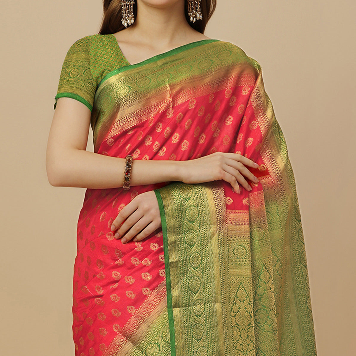 Red Woven Dola Silk Saree