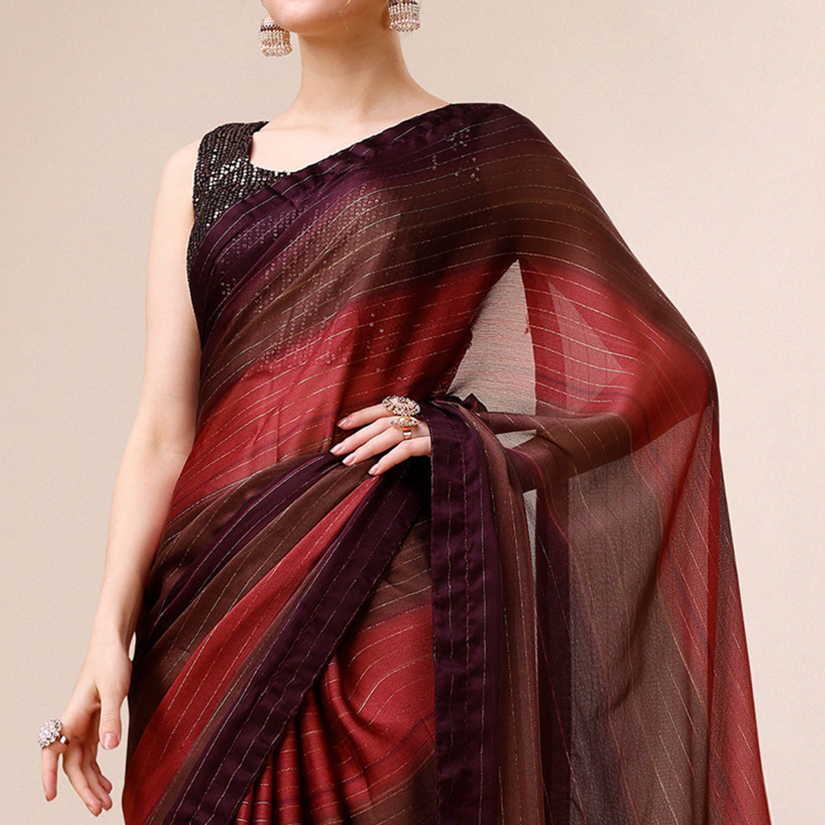 Multicolour Woven Chiffon Saree