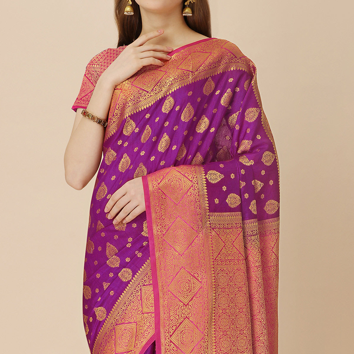 Purple Woven Dola Silk Saree