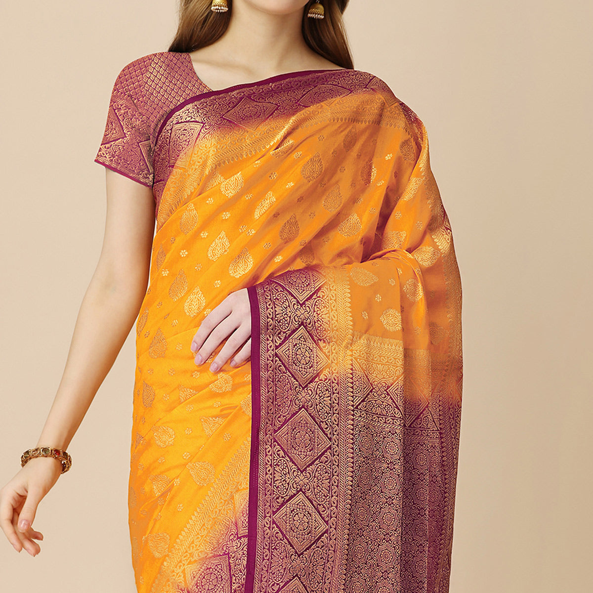 Yellow Woven Dola Silk Saree