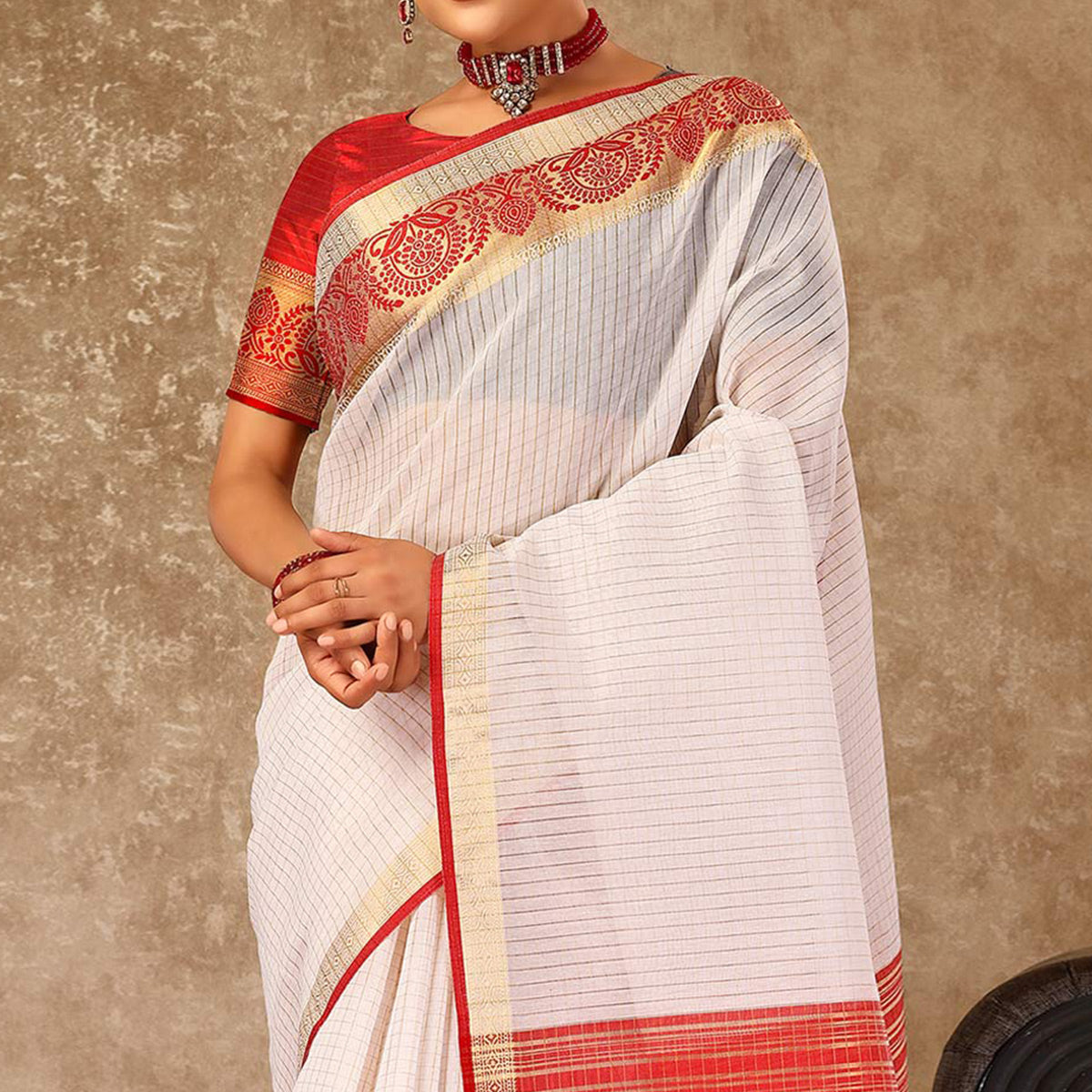 White Zari Woven Cotton Silk Saree