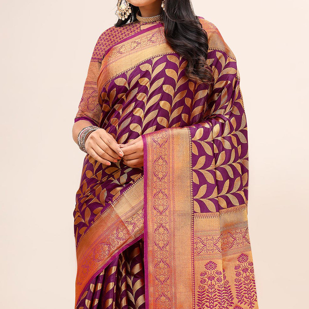 Purple Woven Dola Silk Saree With Tassels