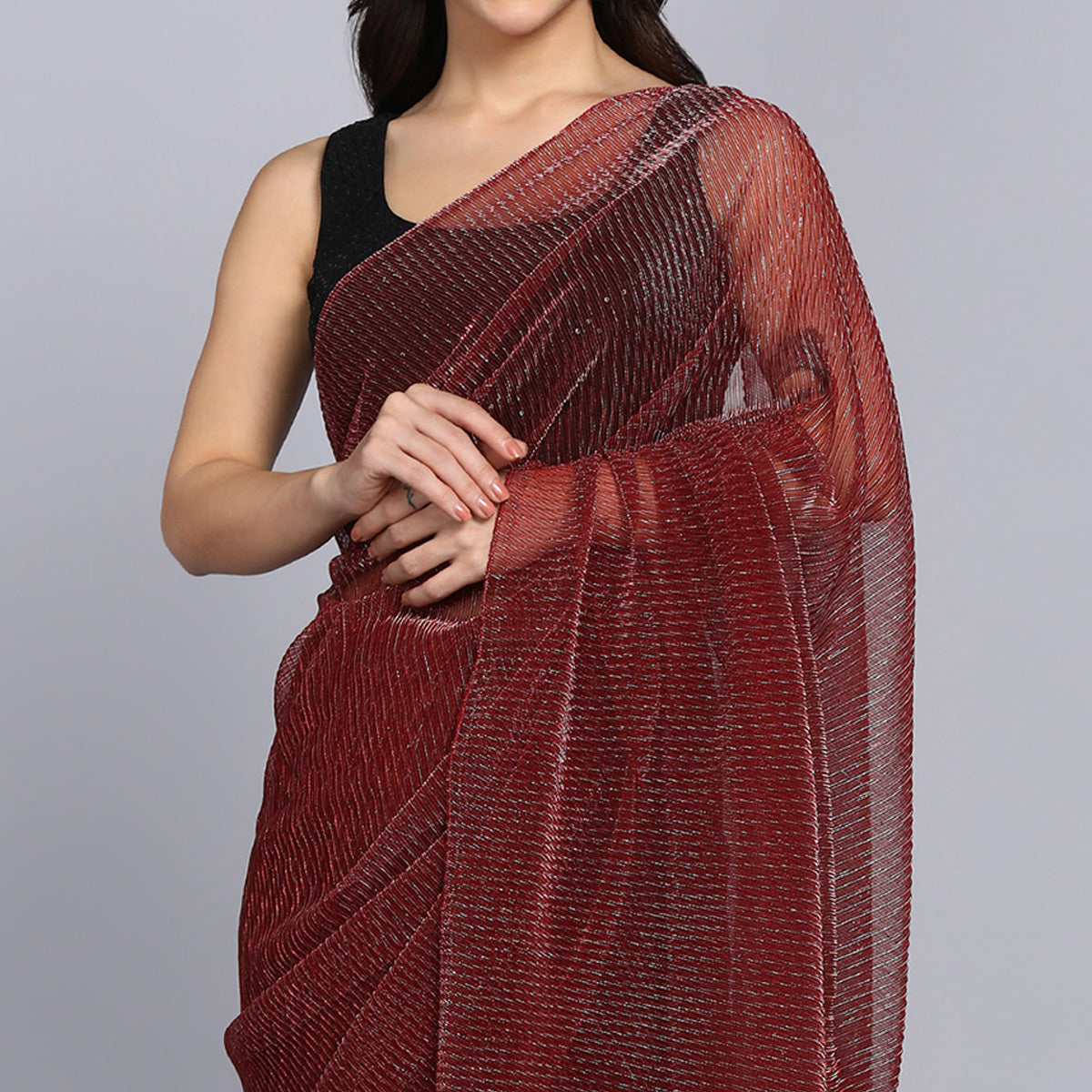 Maroon Solid Lycra Crush Saree