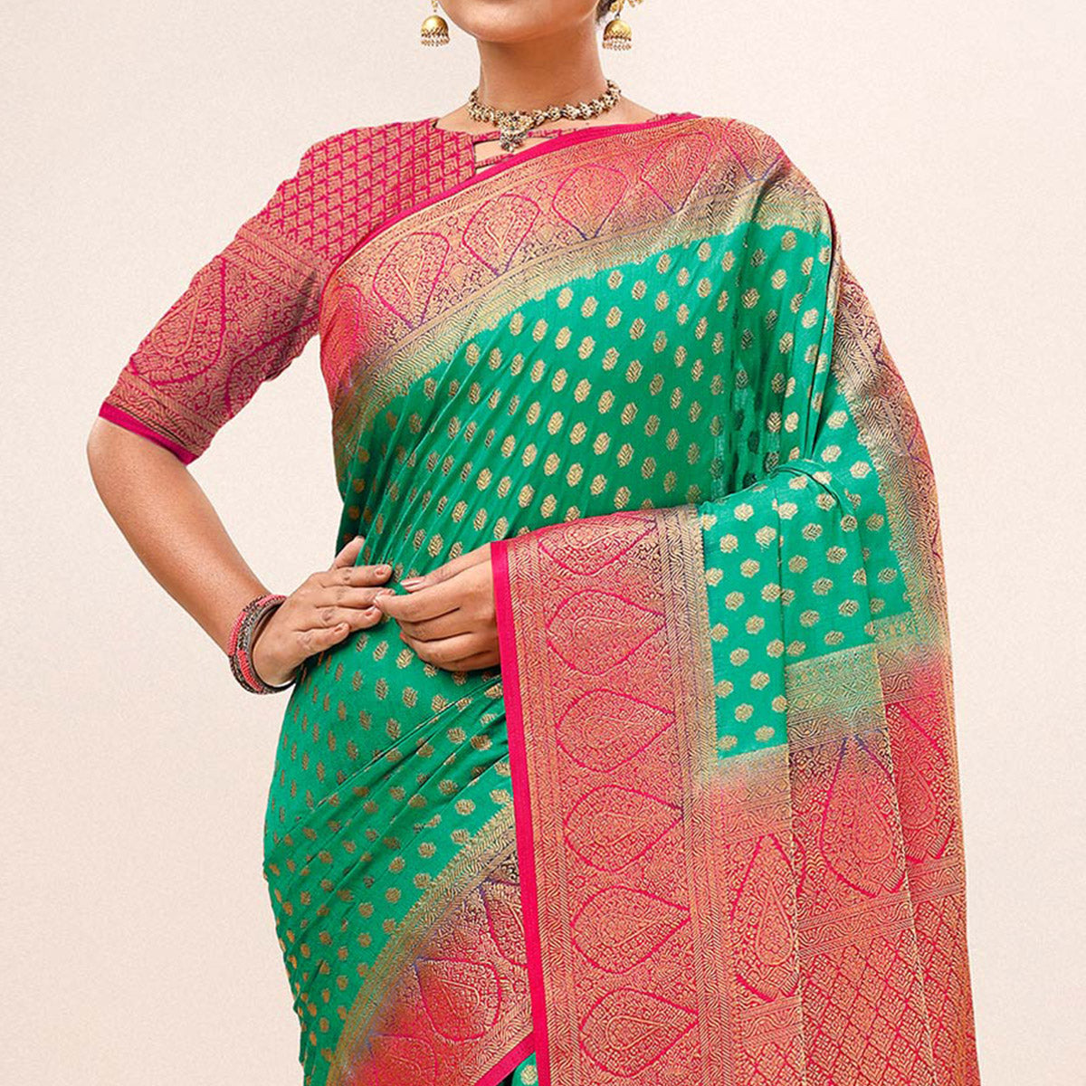 Green Woven Dola Silk Saree With Tassels