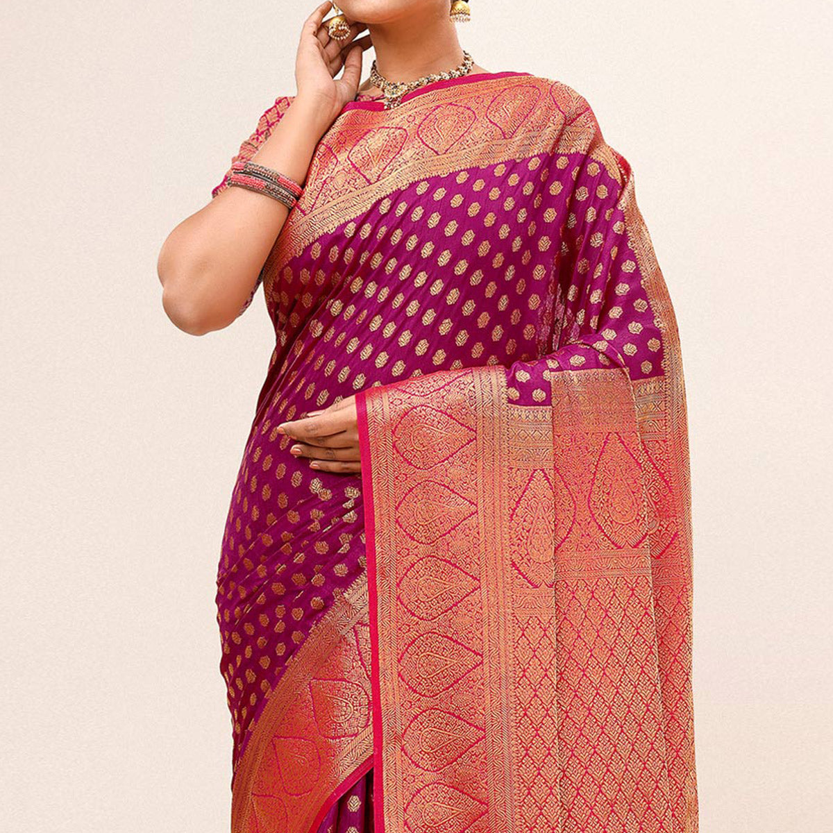 Purple Woven Dola Silk Saree With Tassels