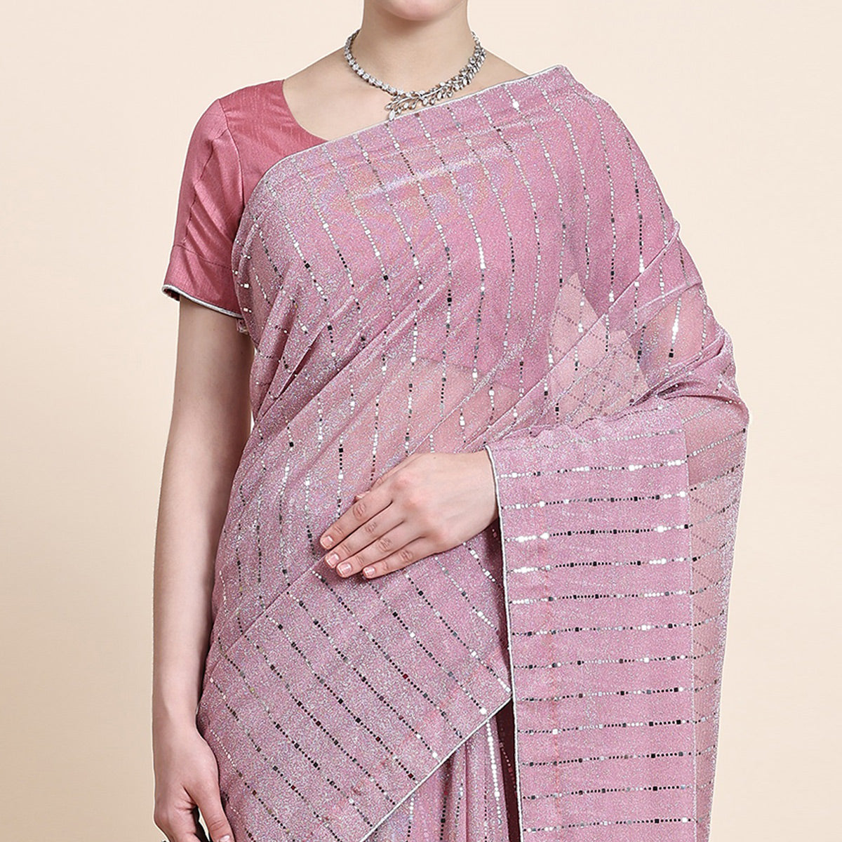 Pink Tikali Work Lycra Saree