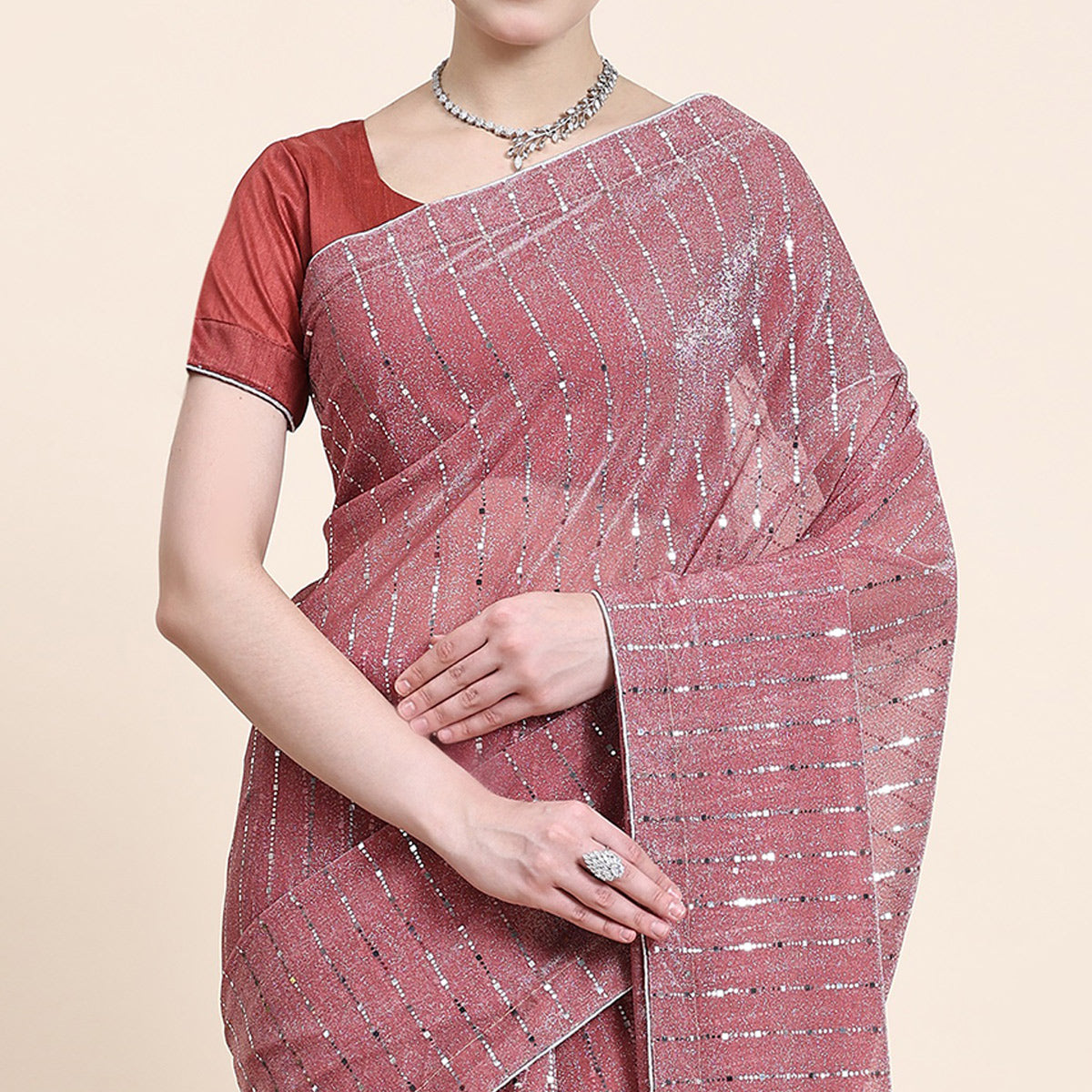 Pink Tikali Work Lycra Saree