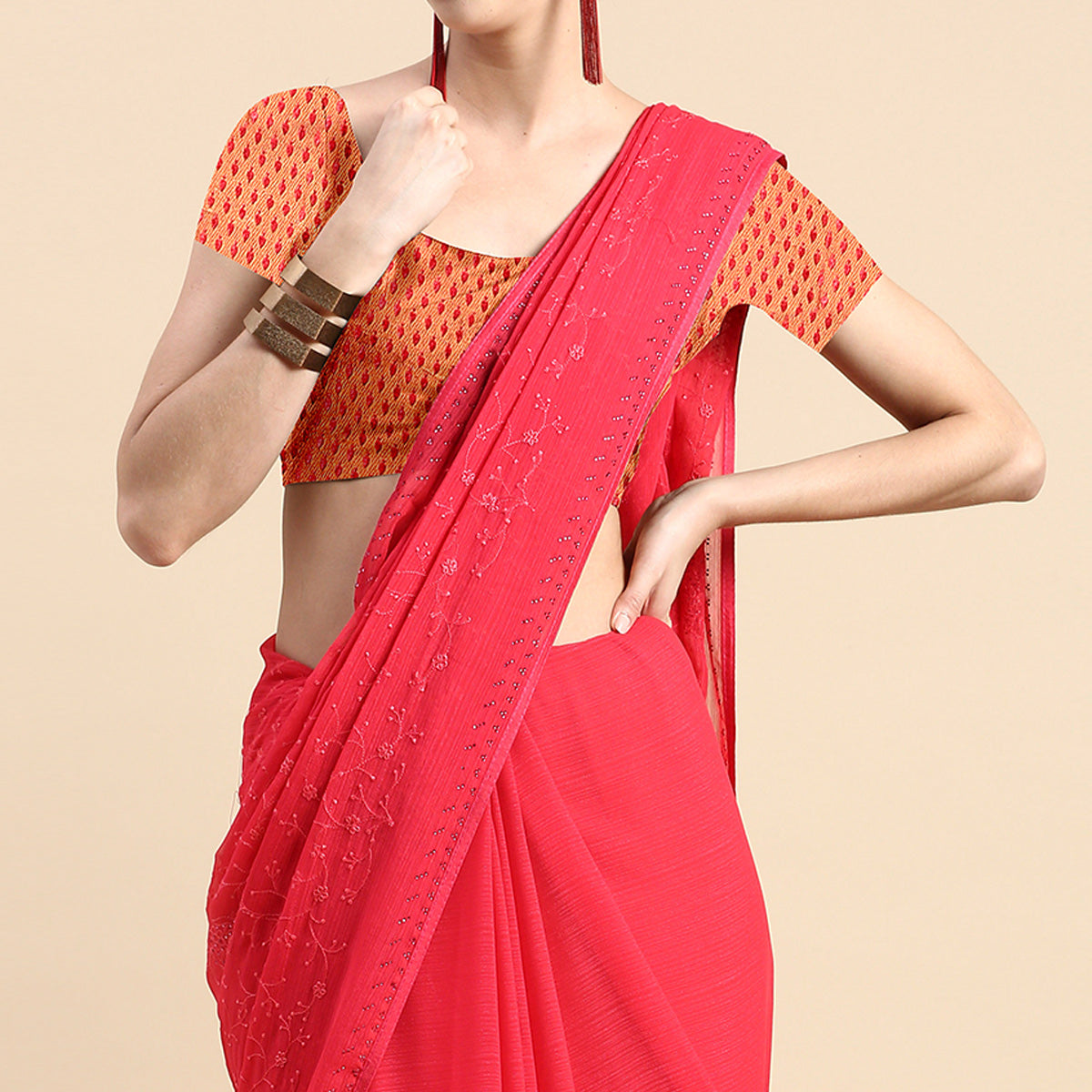 Pink Floral Embroidered Zomato Silk Saree