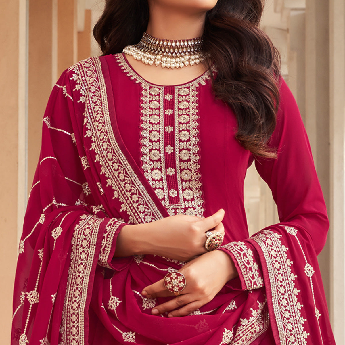 Pink Sequins Embroidered Georgette Semi Stitched Anarkali Suit