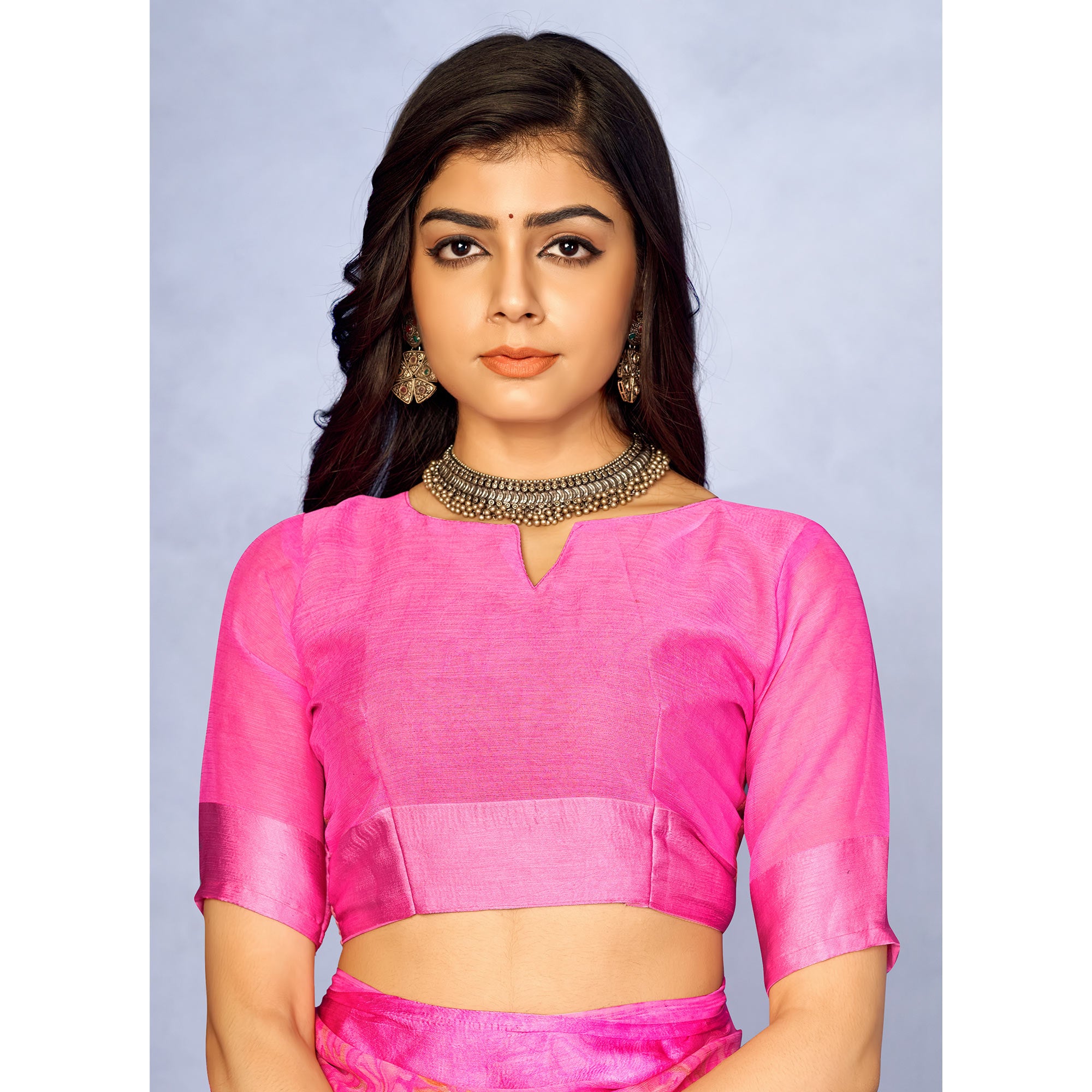 Pink Floral Digital Printed Chiffon Saree