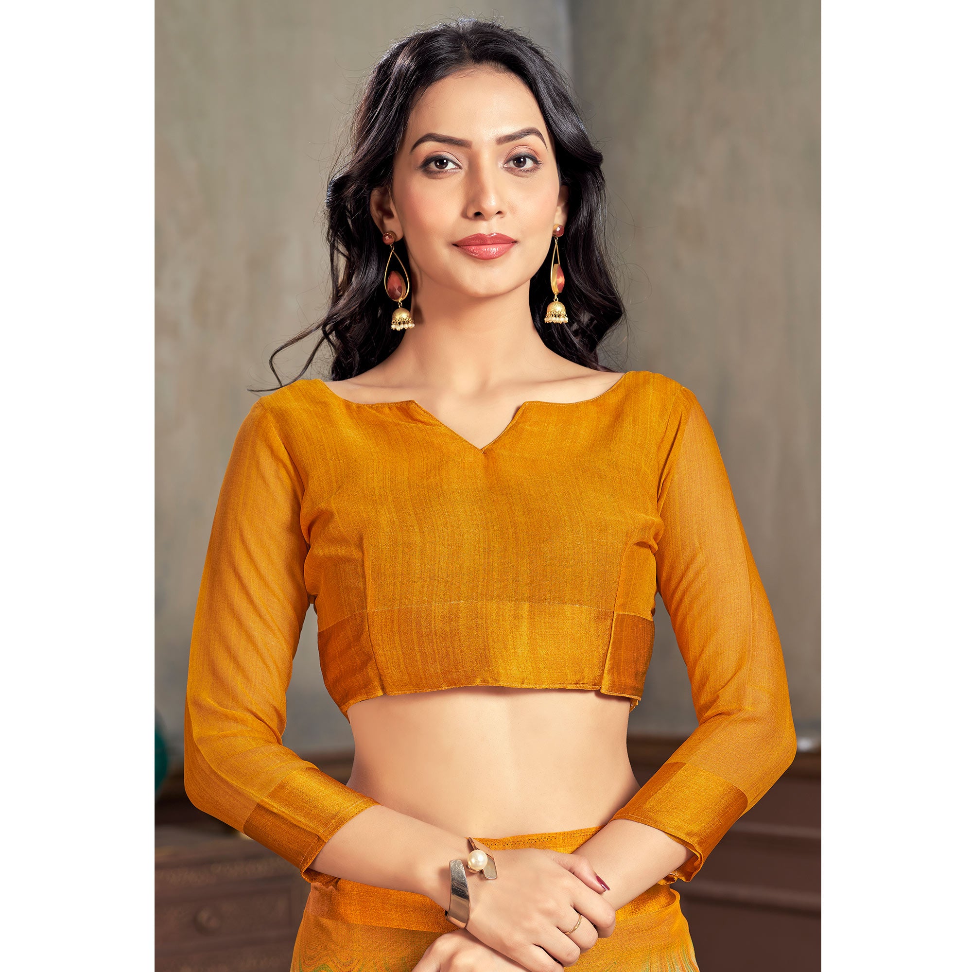 Yellow Printed Chiffon Saree With Woven Border