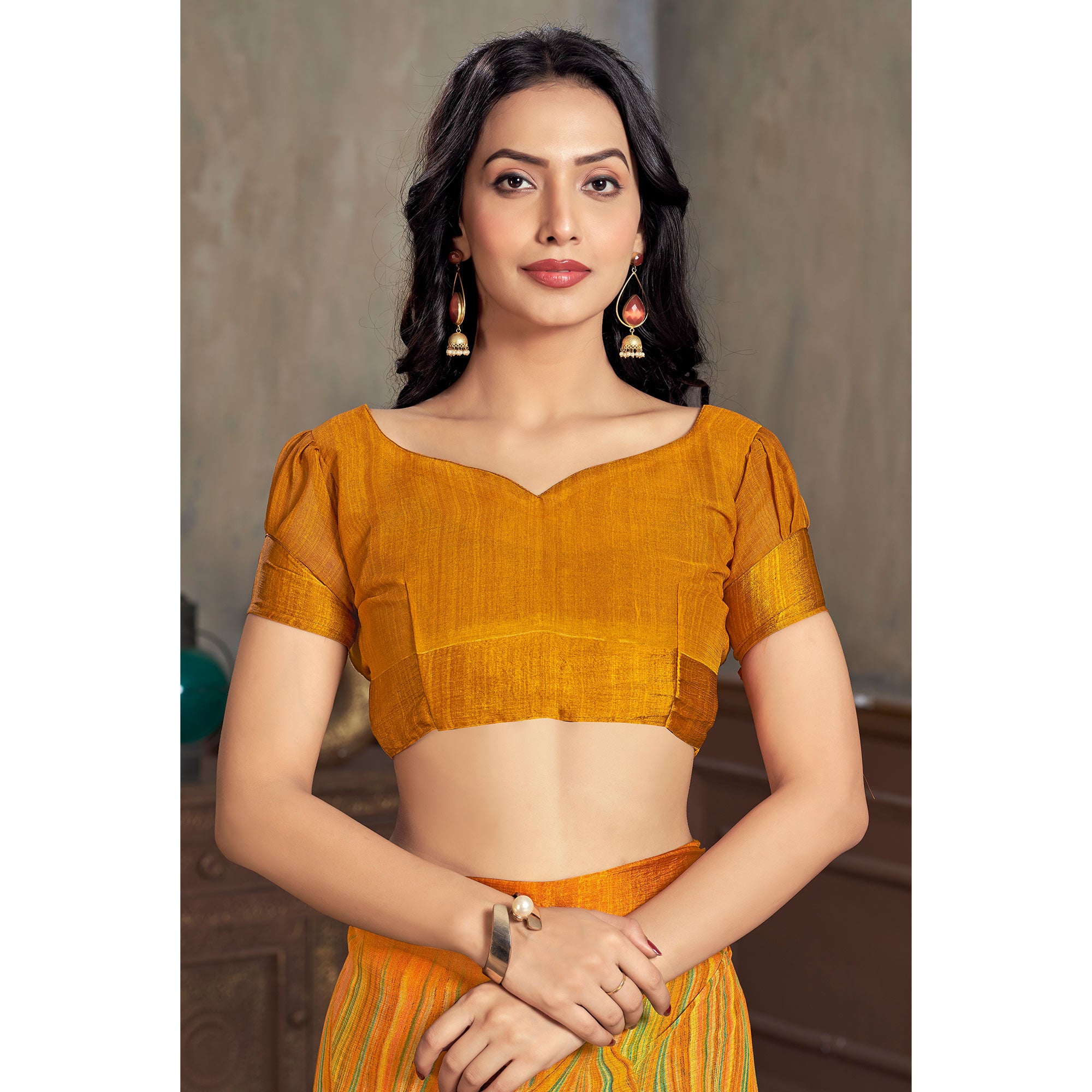 Mustard Printed Chiffon Saree With Woven Border