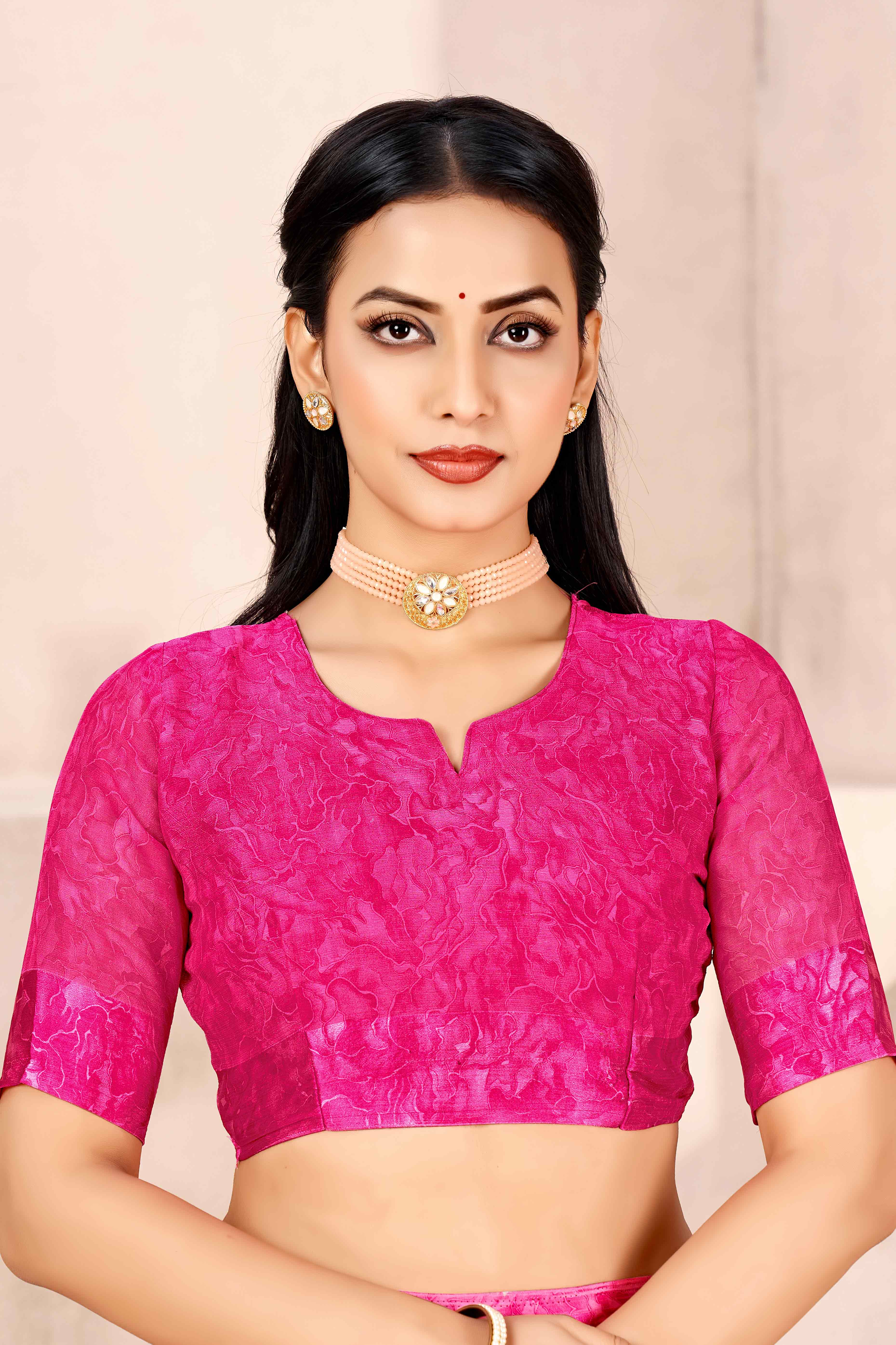 Magenta Chiffon Saree With Delicate Floral Prints & Elegant Woven Border