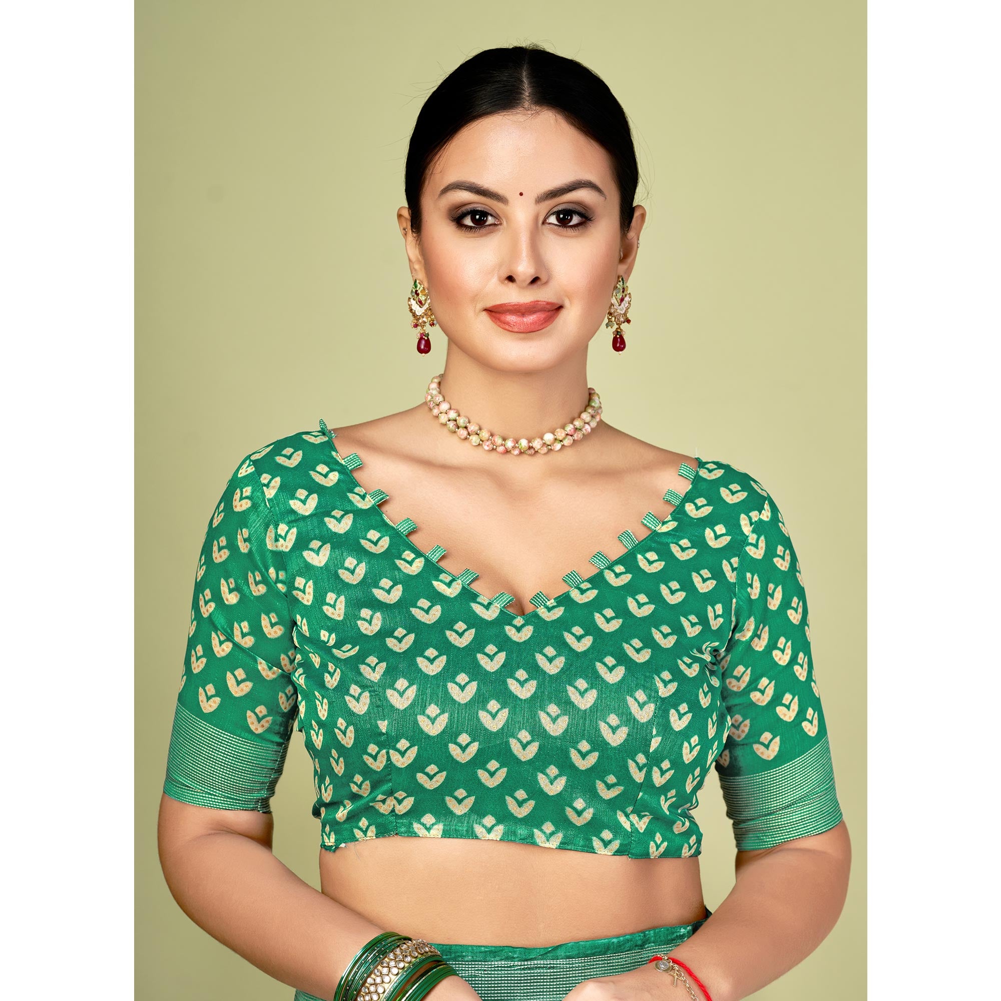 Green Printed Tussar Silk Saree