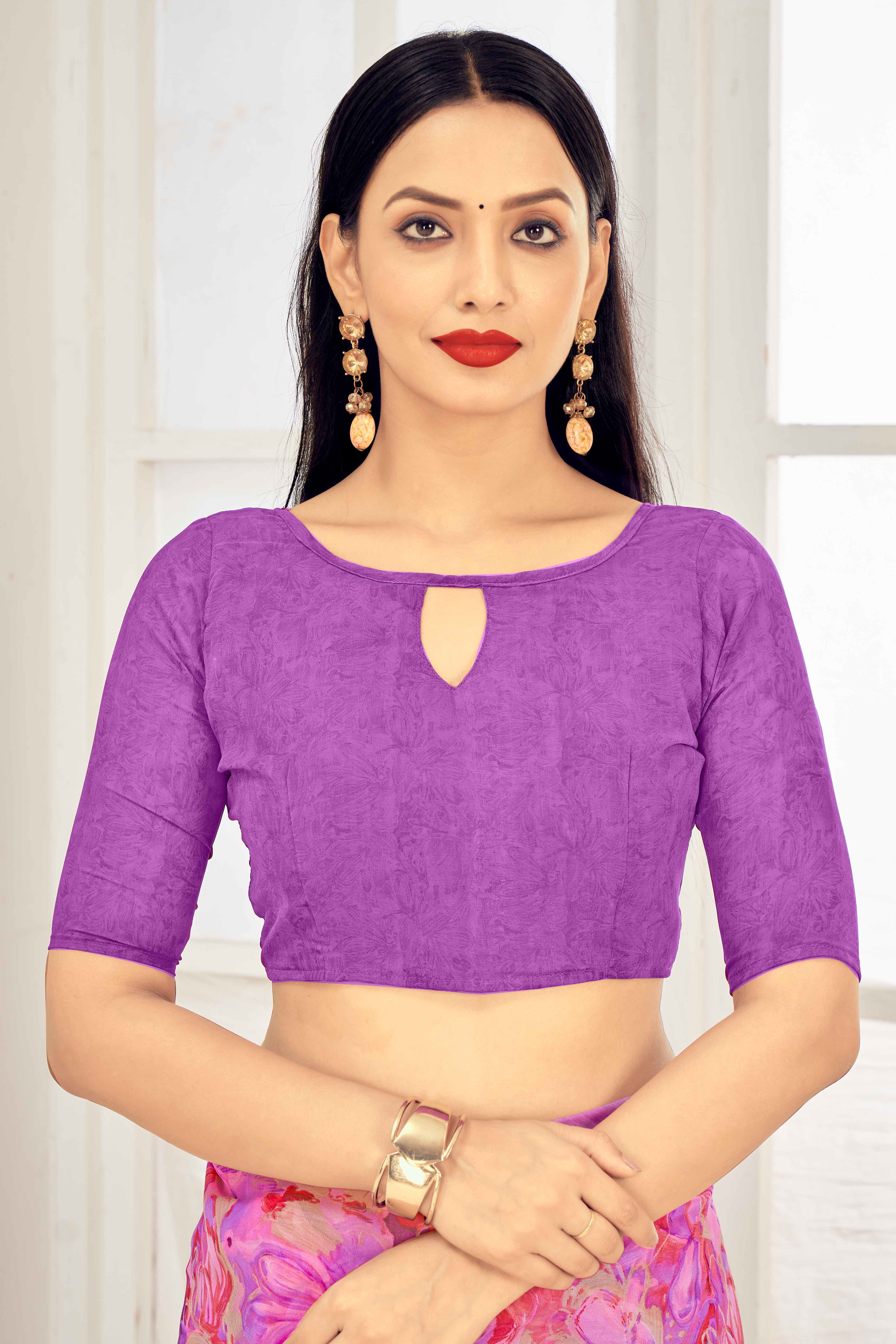 Purple Georgette Saree With Delicate Floral Print
