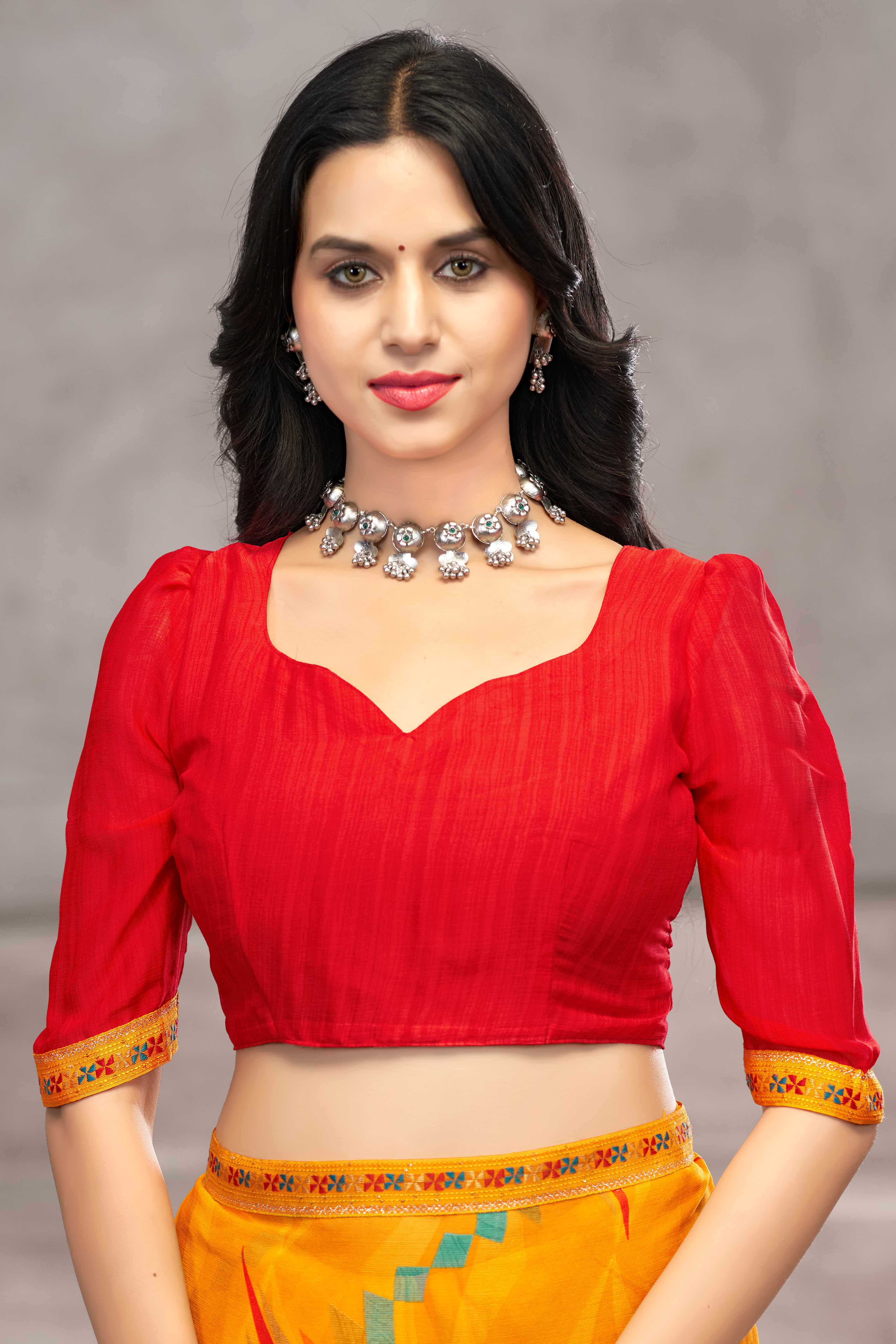 Majestic Mustard Chiffon Saree Featuring Digital Print & Graceful Lace Border