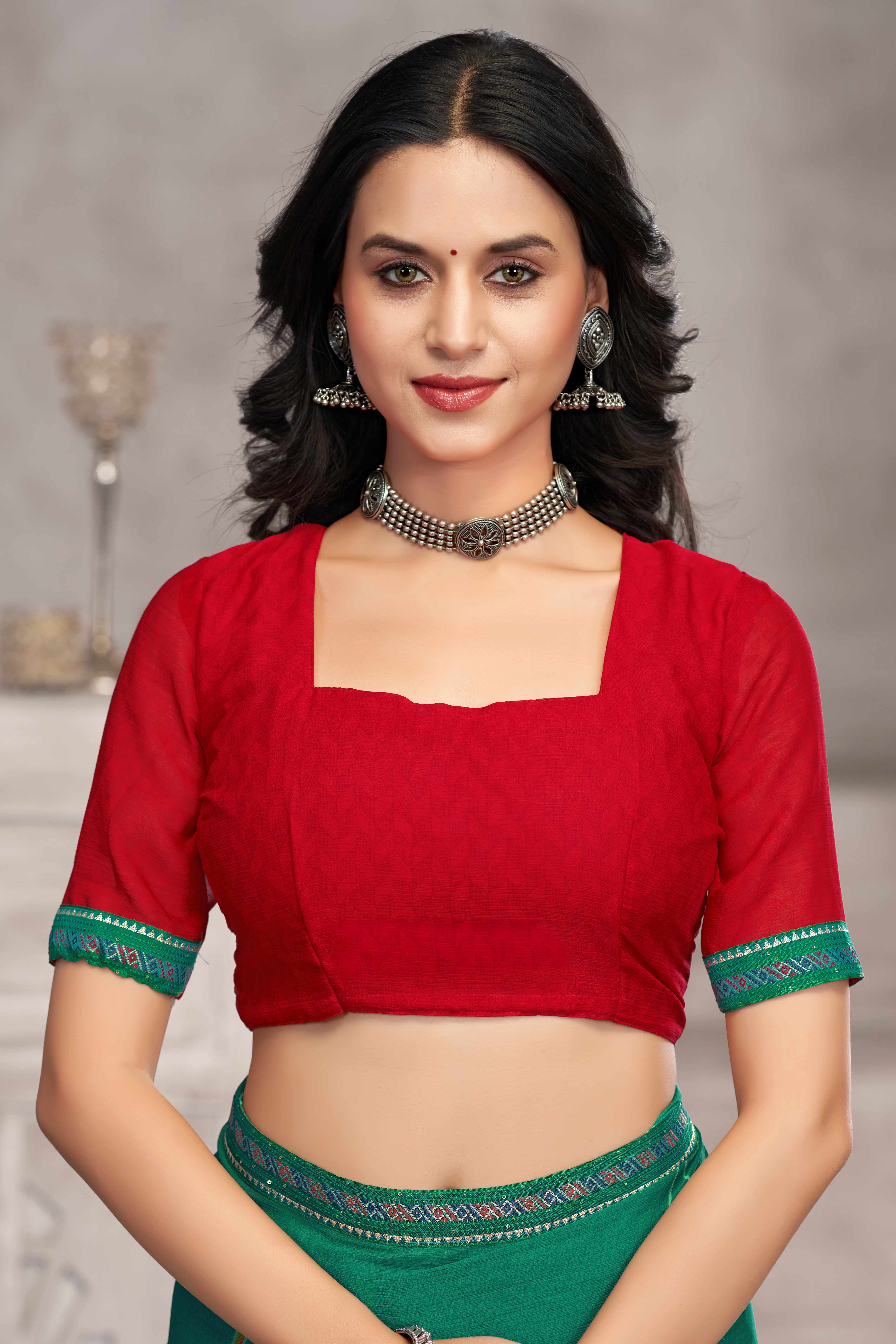 Elegant Green Chiffon Saree Featuring Digital Print & Graceful Lace Border