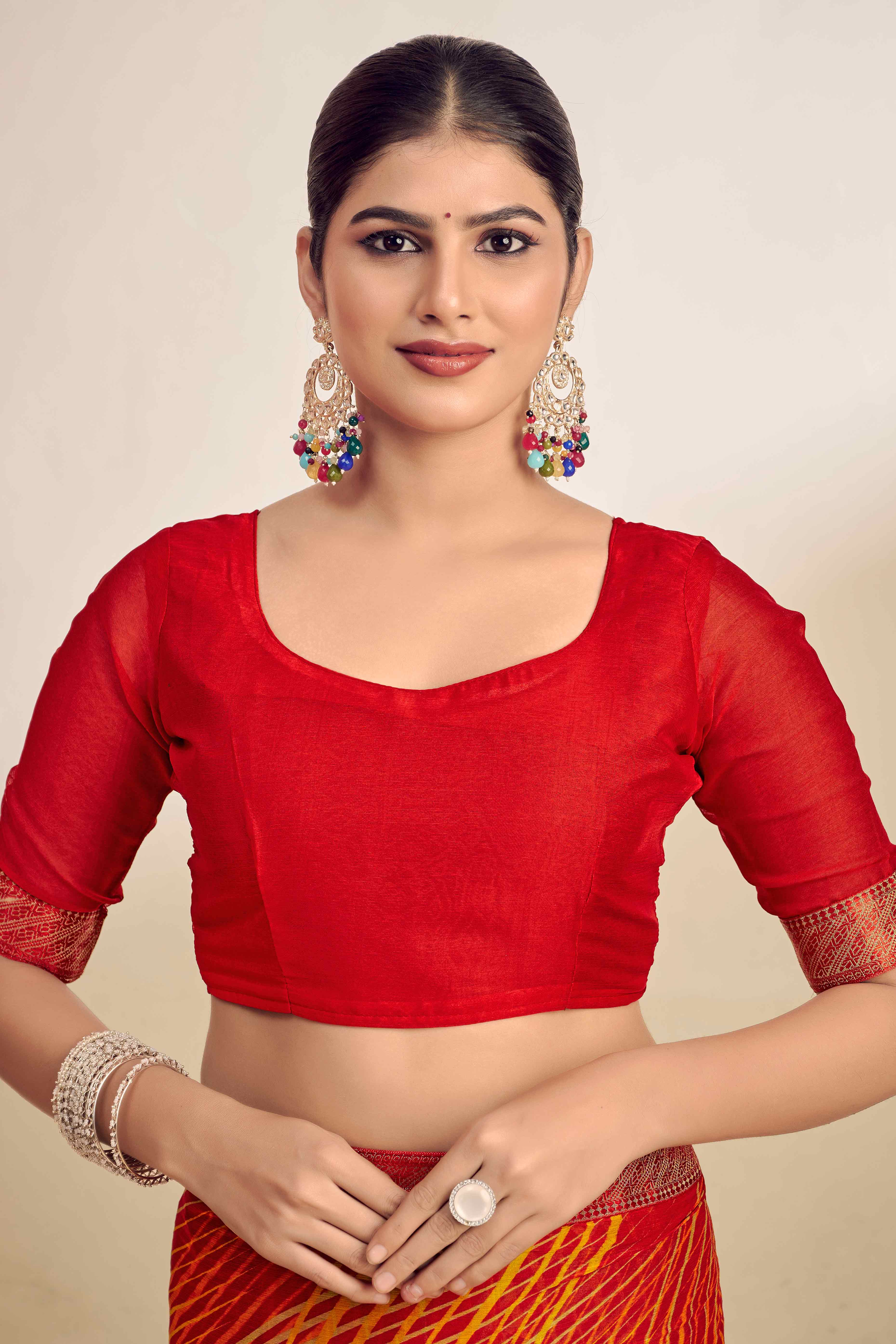 Orange Chiffon Saree Adorned With Artistic Print & Finely Crafted Woven Lace Border