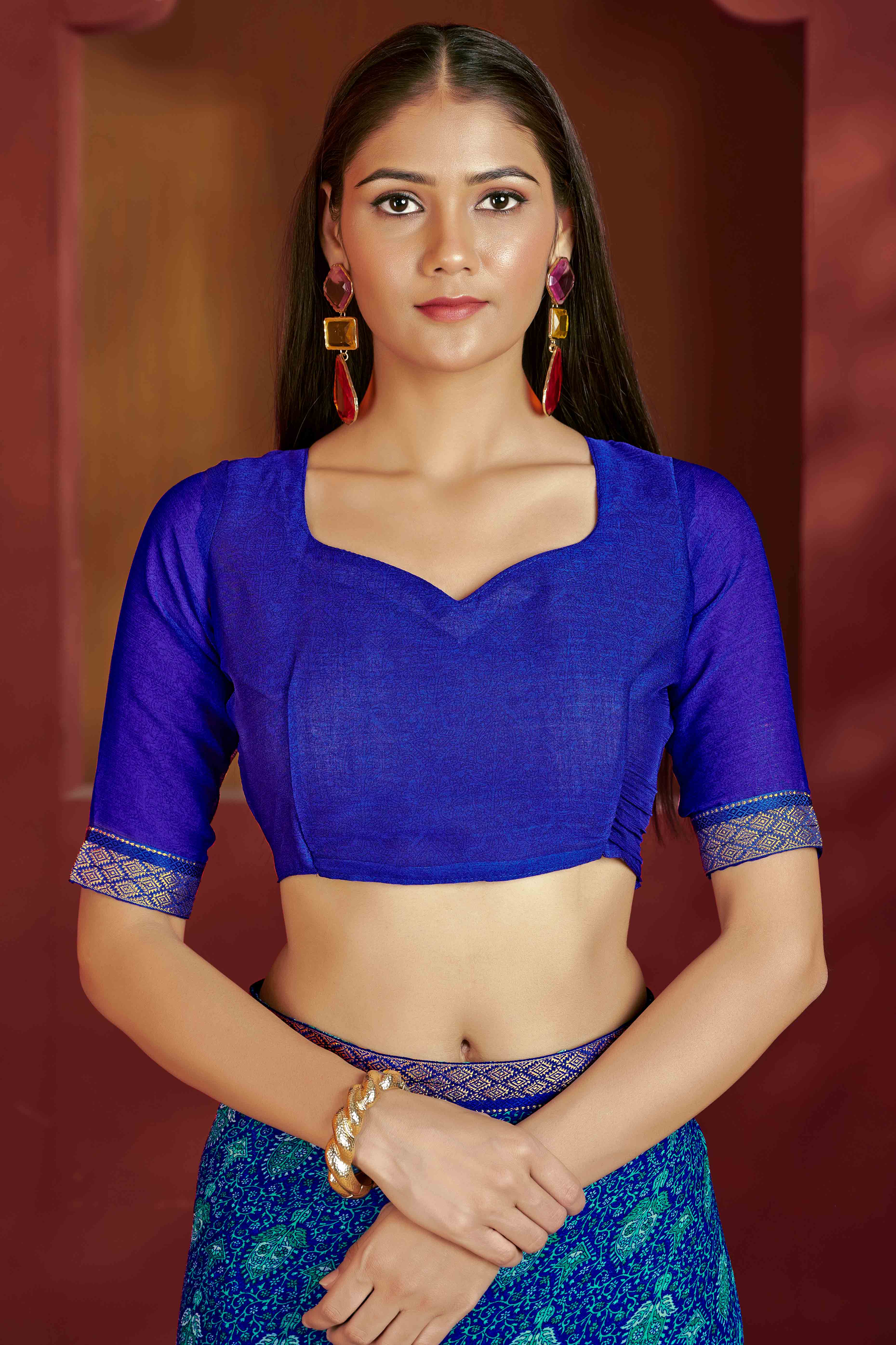 Floral Printed Chiffon Saree in Blue with Elegant Lace Work for Casual Occasions