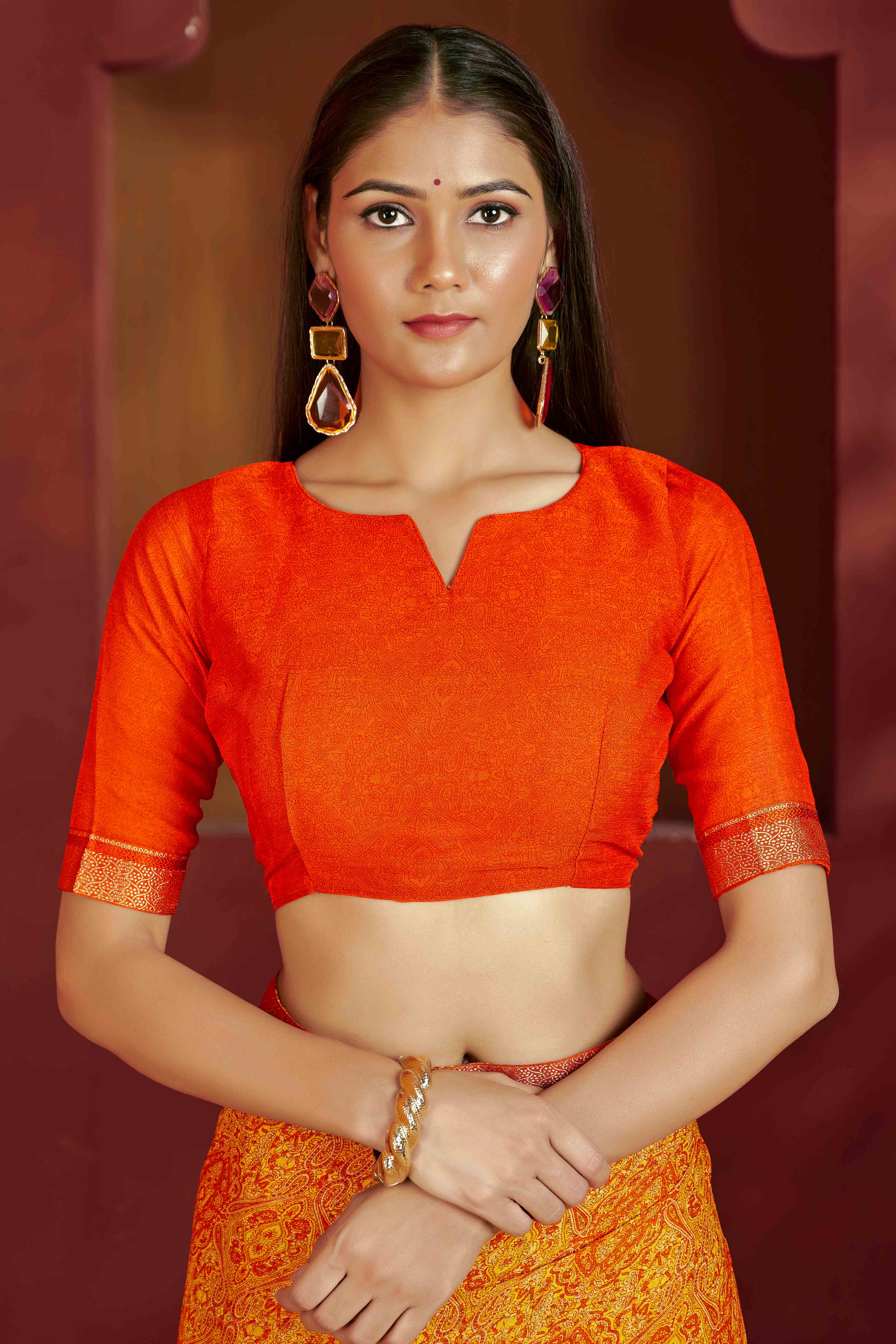 Floral Printed Chiffon Saree in Mustard with Elegant Lace Work for Casual Occasions