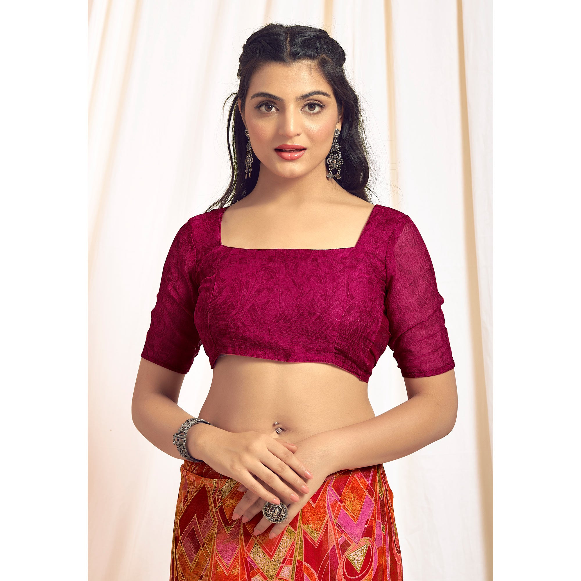 Orange Printed Chiffon Saree