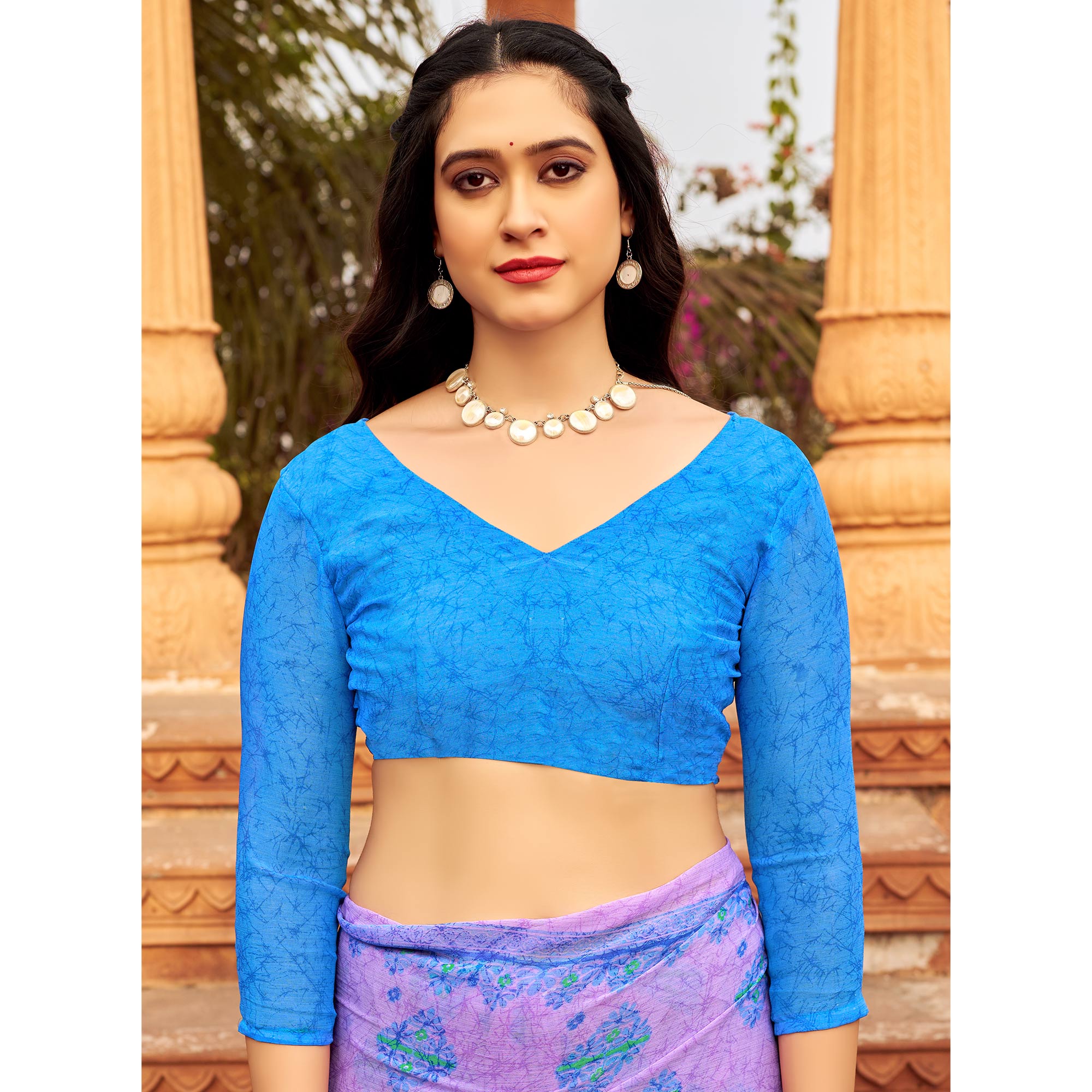 Purple Floral Printed Chiffon Saree