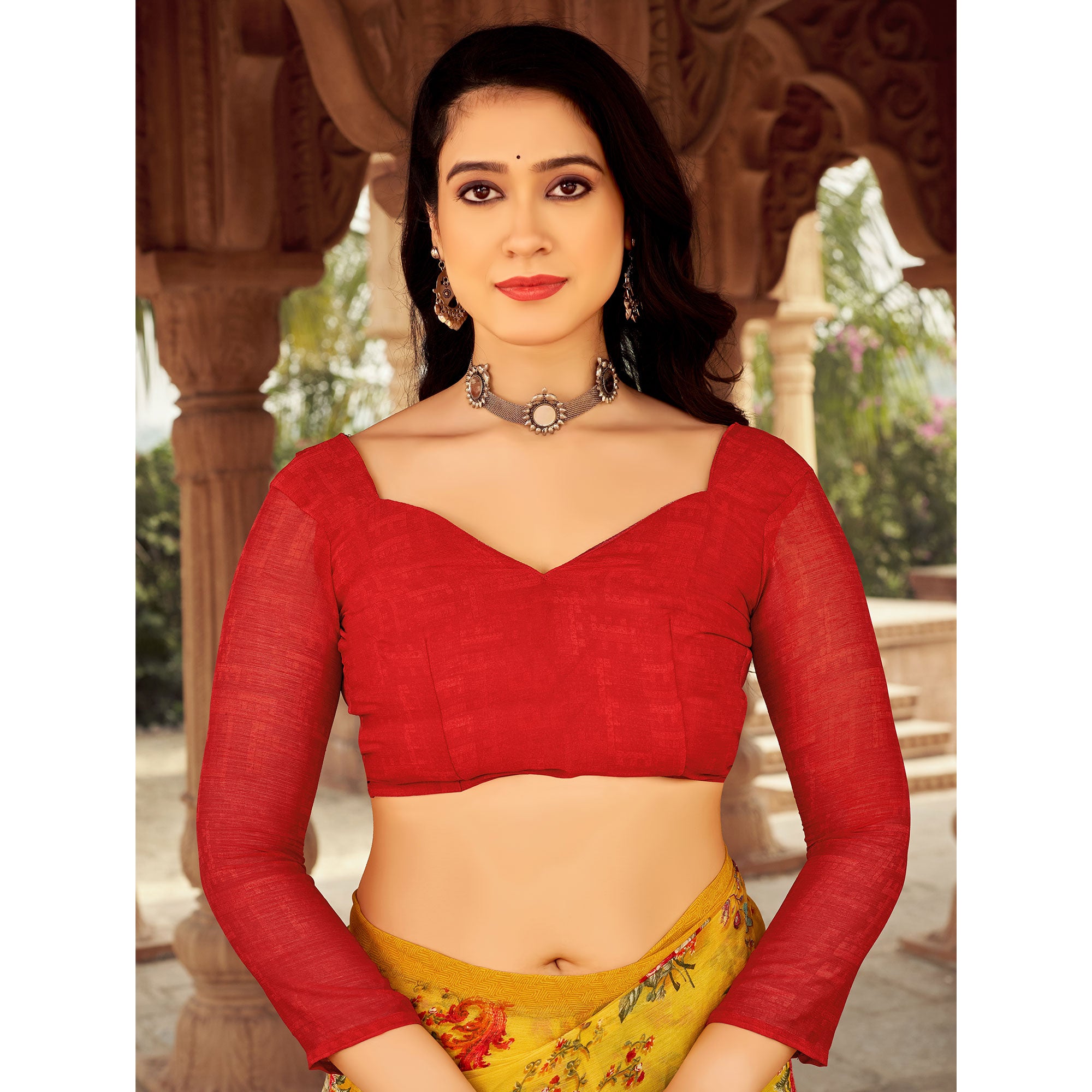 Mustard Floral Printed Chiffon Saree