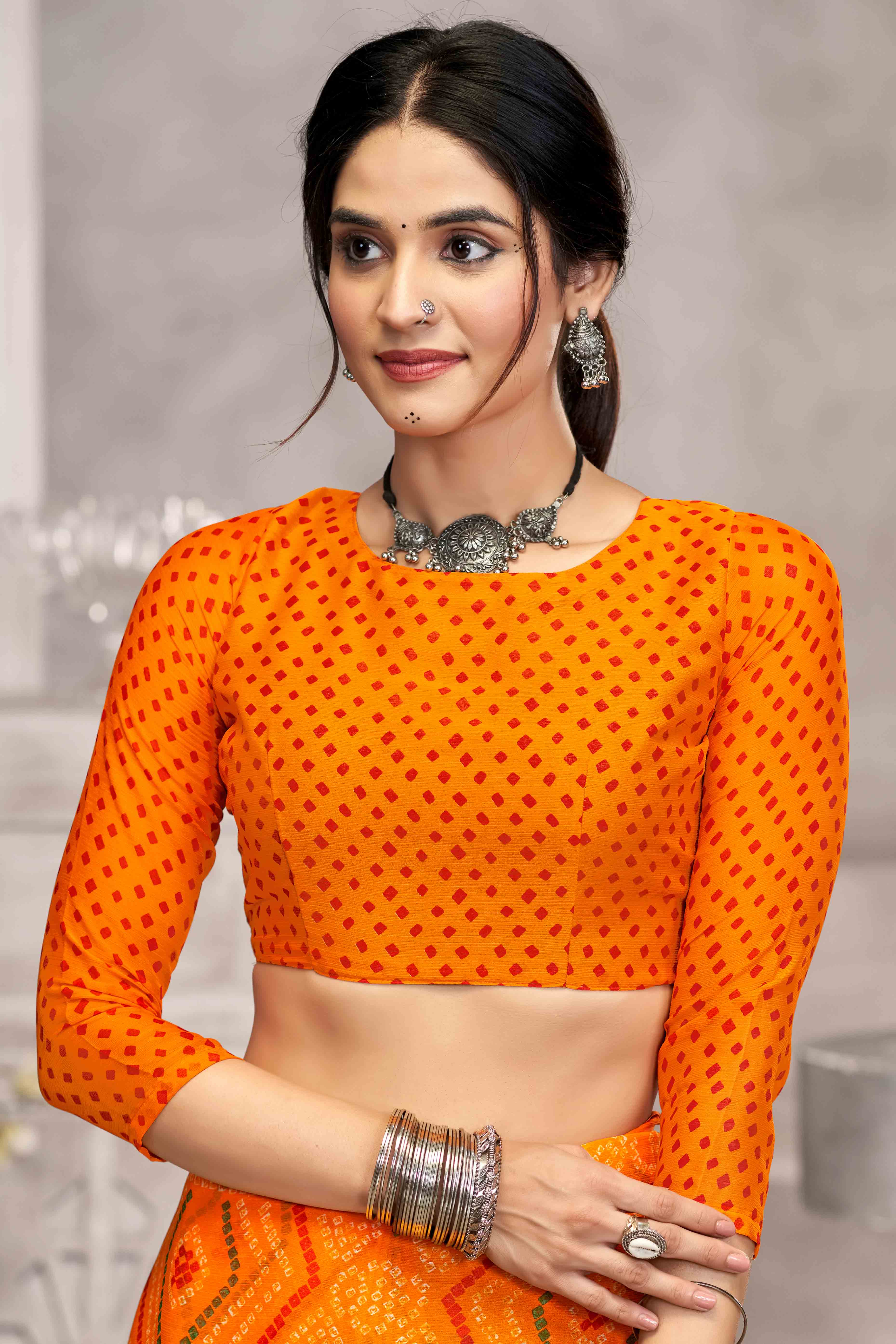 Mustard Chiffon Saree Features Bandhani Print for Casual Occasion