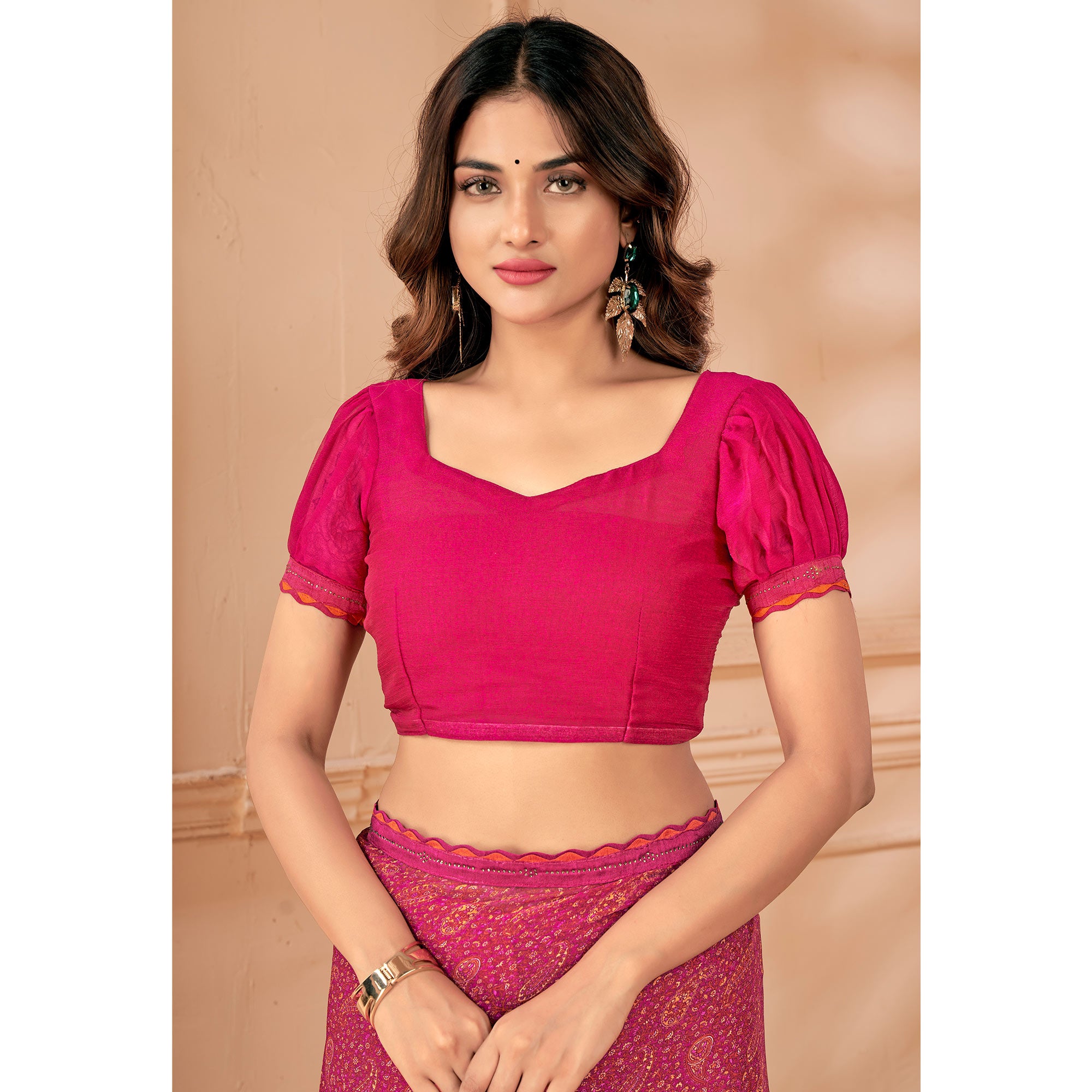 Pink Printed Chiffon Saree With Lace Border