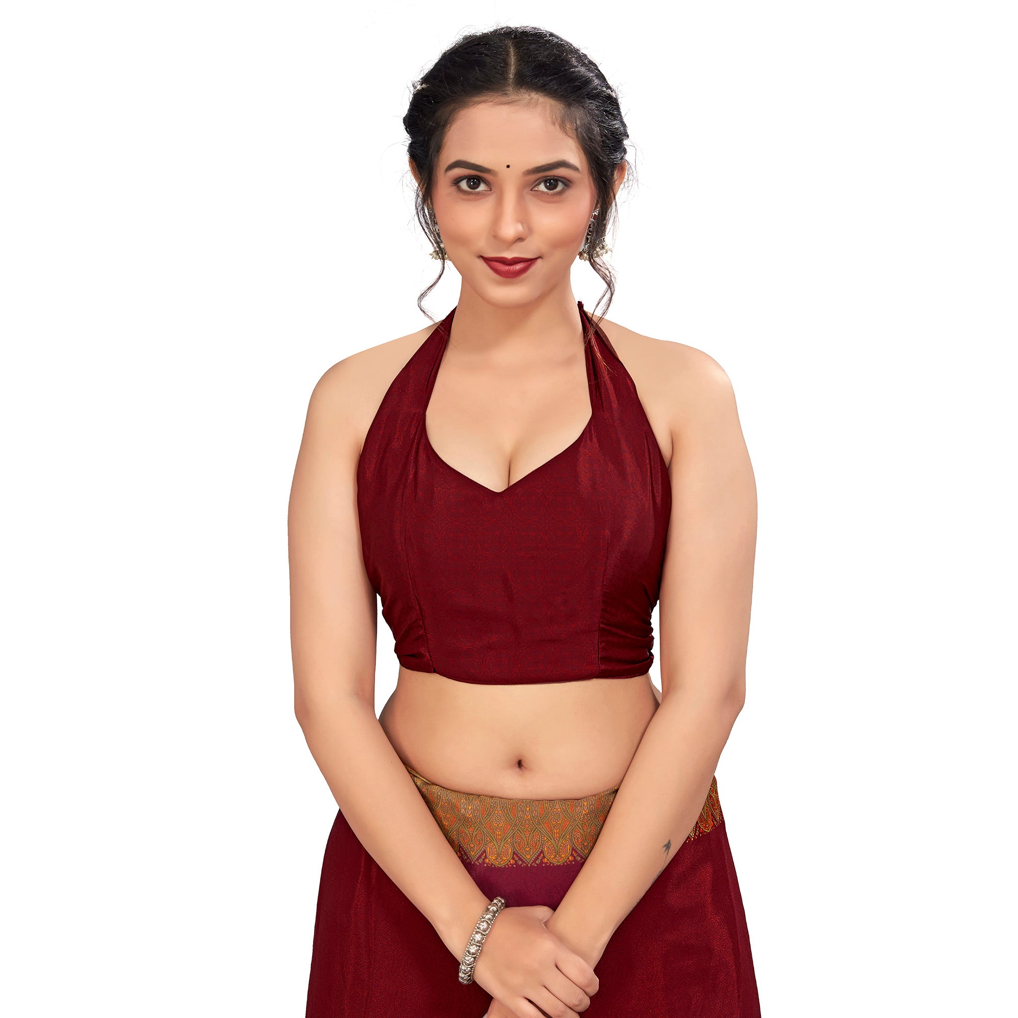 Wine Printed Crepe Silk Saree